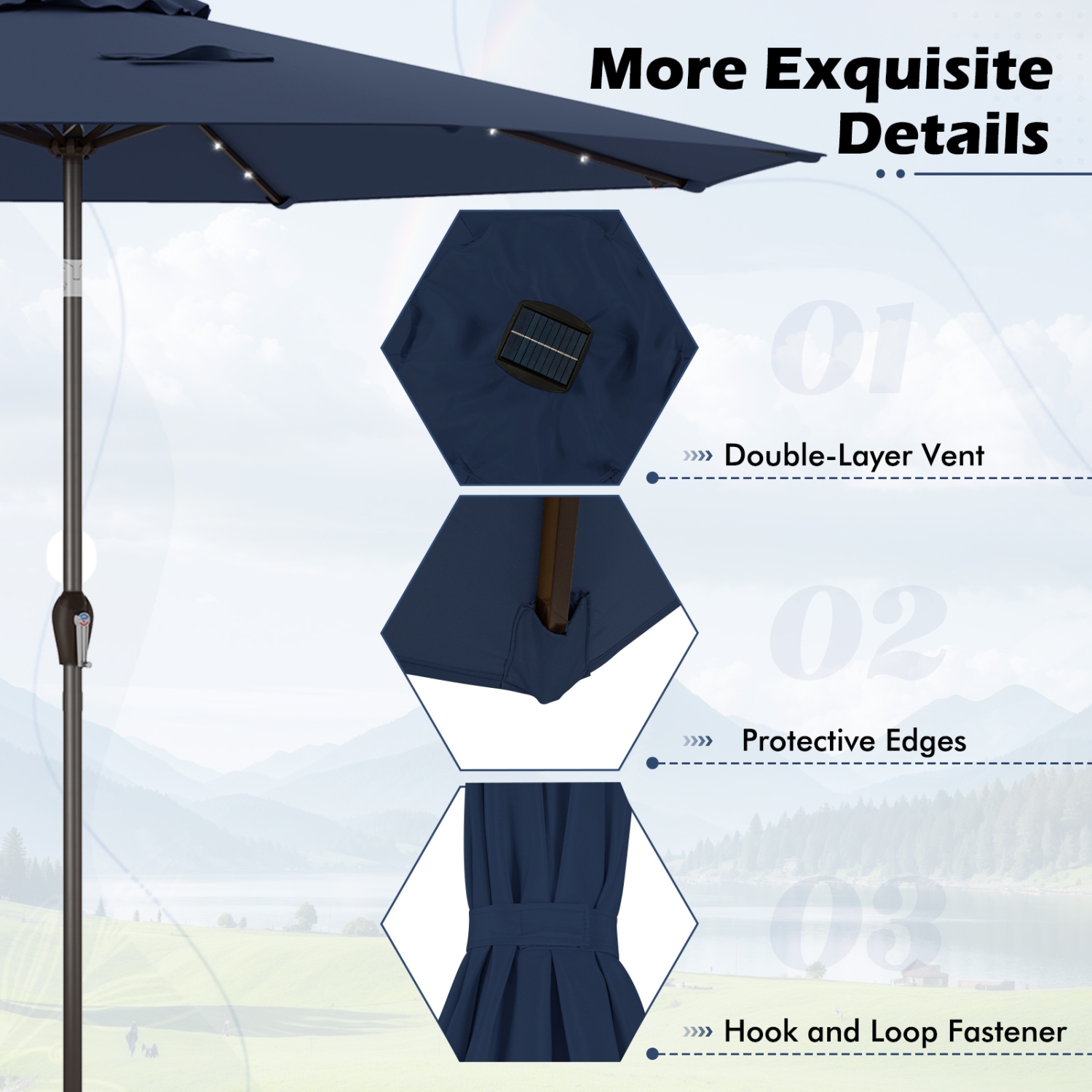 Gymax 10FT Solar Umbrella LED Patio Market Steel Tilt w/Crank Outdoor Orange New Patio