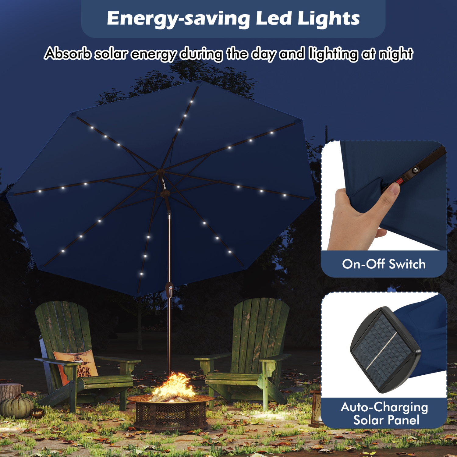 Gymax 10FT Solar Umbrella LED Patio Market Steel Tilt w/Crank Outdoor Orange New Patio