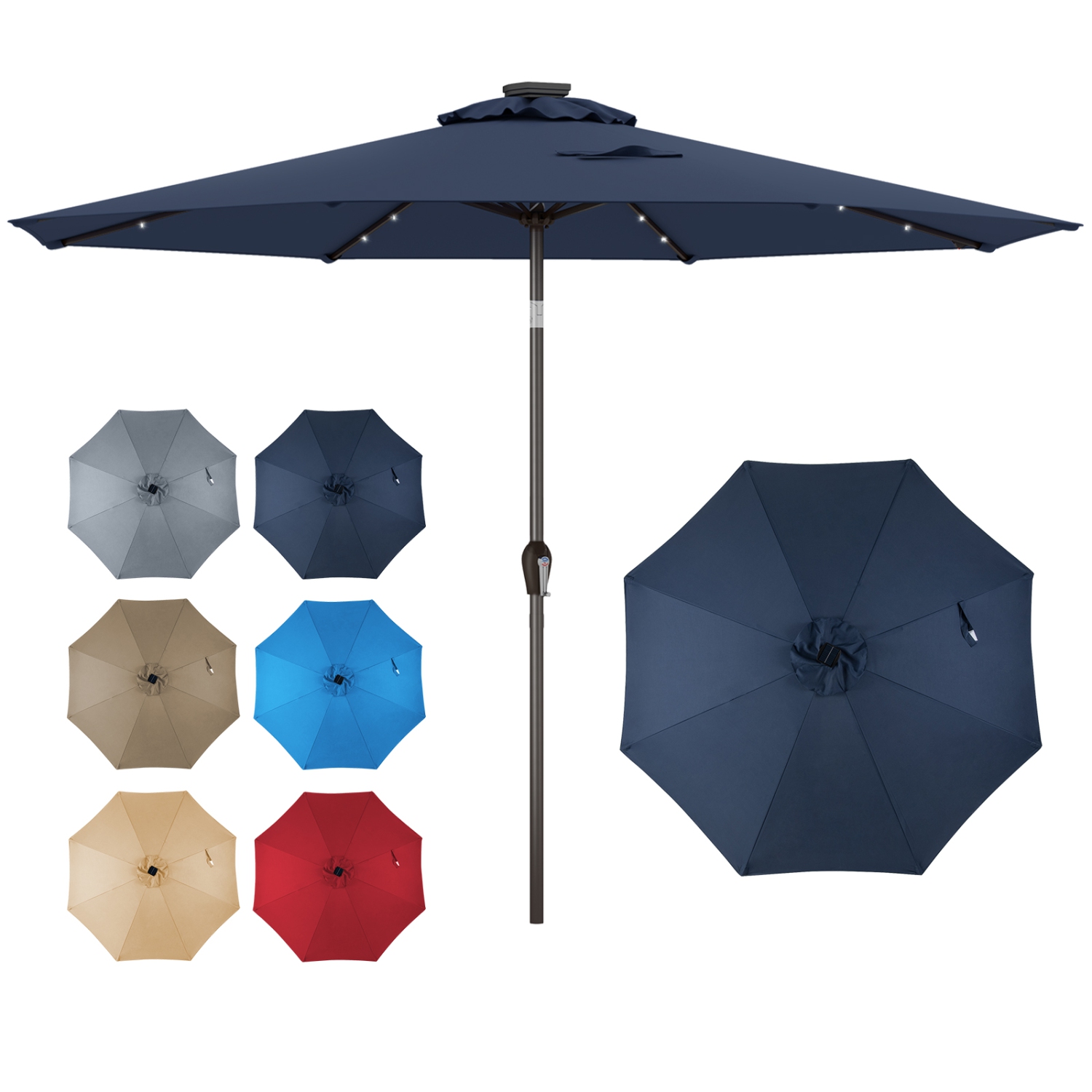 Gymax 10FT Solar Umbrella LED Patio Market Steel Tilt w/Crank Outdoor Orange New Patio