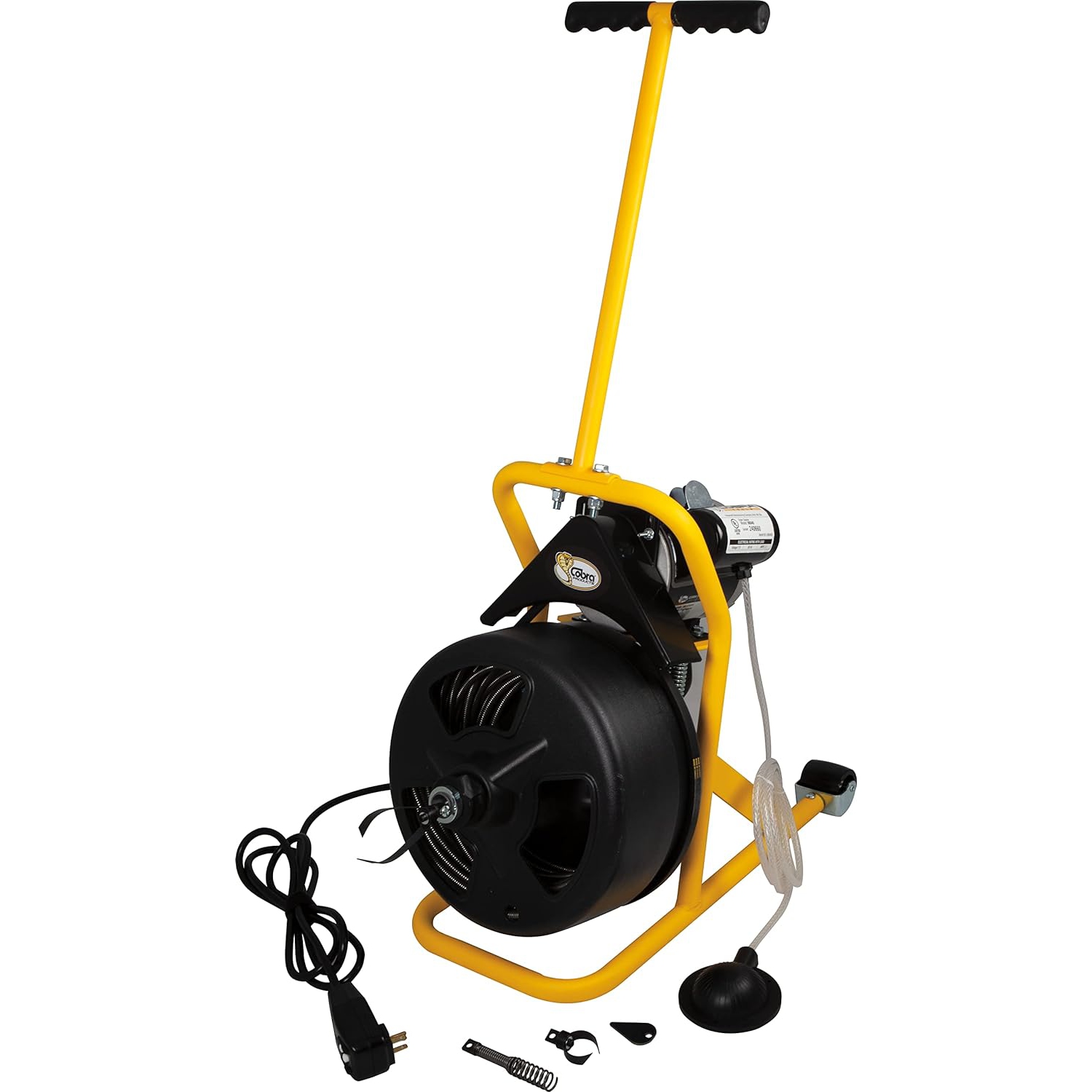 Cobra 90041 EF Electric Cable Drum Machine, 3/8-in Diameter x 100-Ft Grooved End Steel Cable, for Unclogging Drain Lines and Roof Vent Columns, 1/3