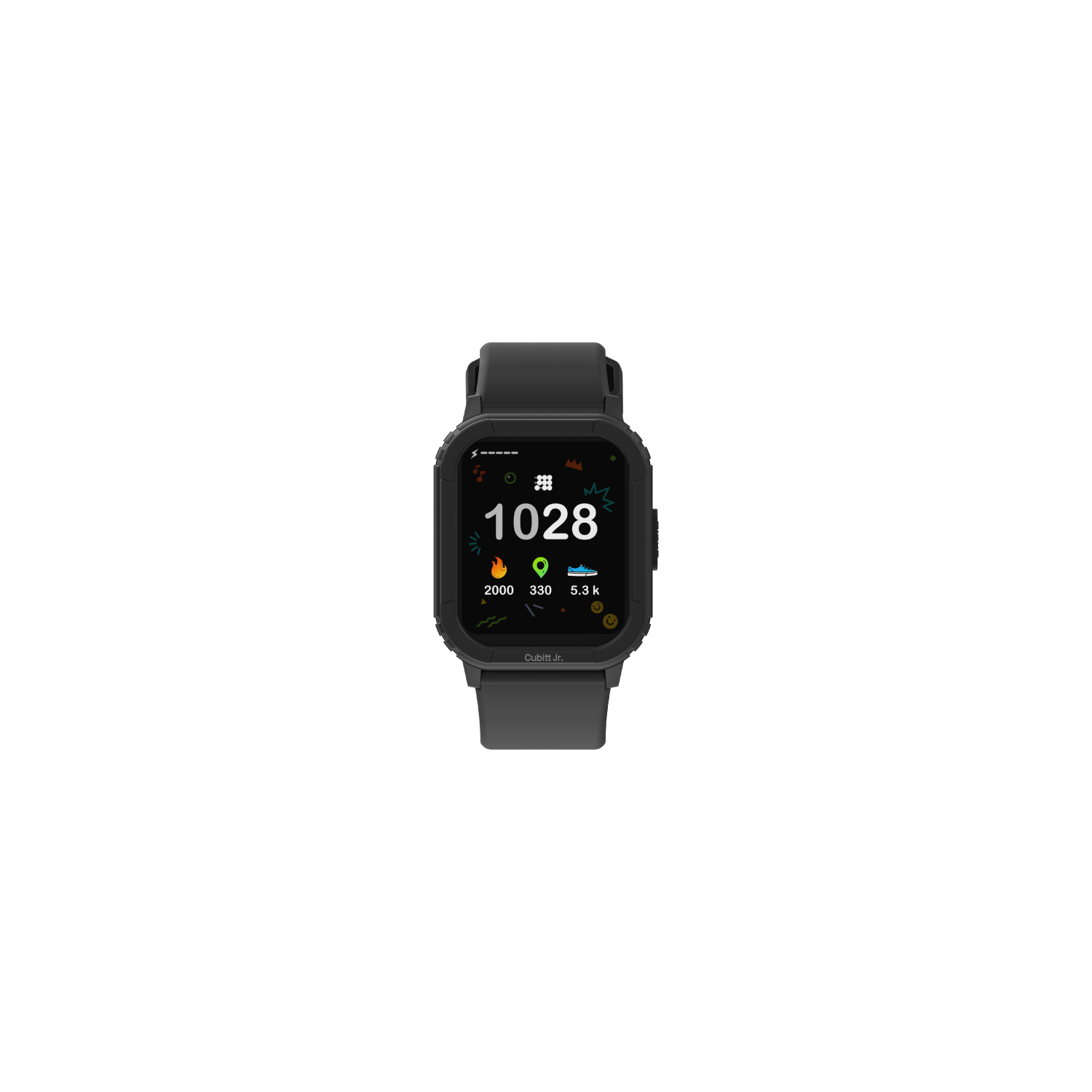 Cubitt Jr Smart Watch Fitness Tracker pour les enfants et les adolescents, Jeux, Compteur d'étape, moniteur de sommeil, moniteur cardiaque, suivi d'activité, 1.4" Toucher l'écran, IP68 imperméable BLACK