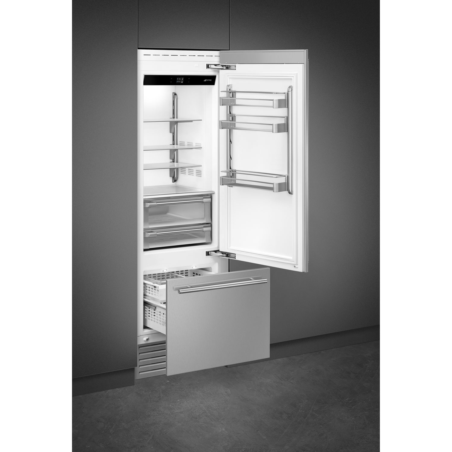 Smeg 30" 15 Cu. Ft. Built-in Bottom Freezer Refrigerator with Ice Dispenser - Stainless Steel