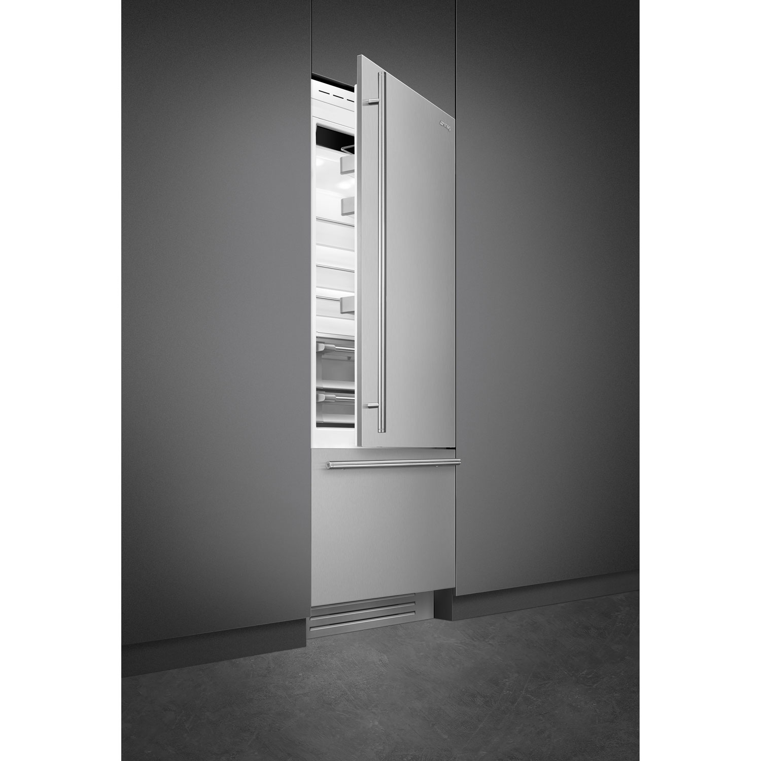 Smeg 30" 15 Cu. Ft. Built-in Bottom Freezer Refrigerator with Ice Dispenser - Stainless Steel