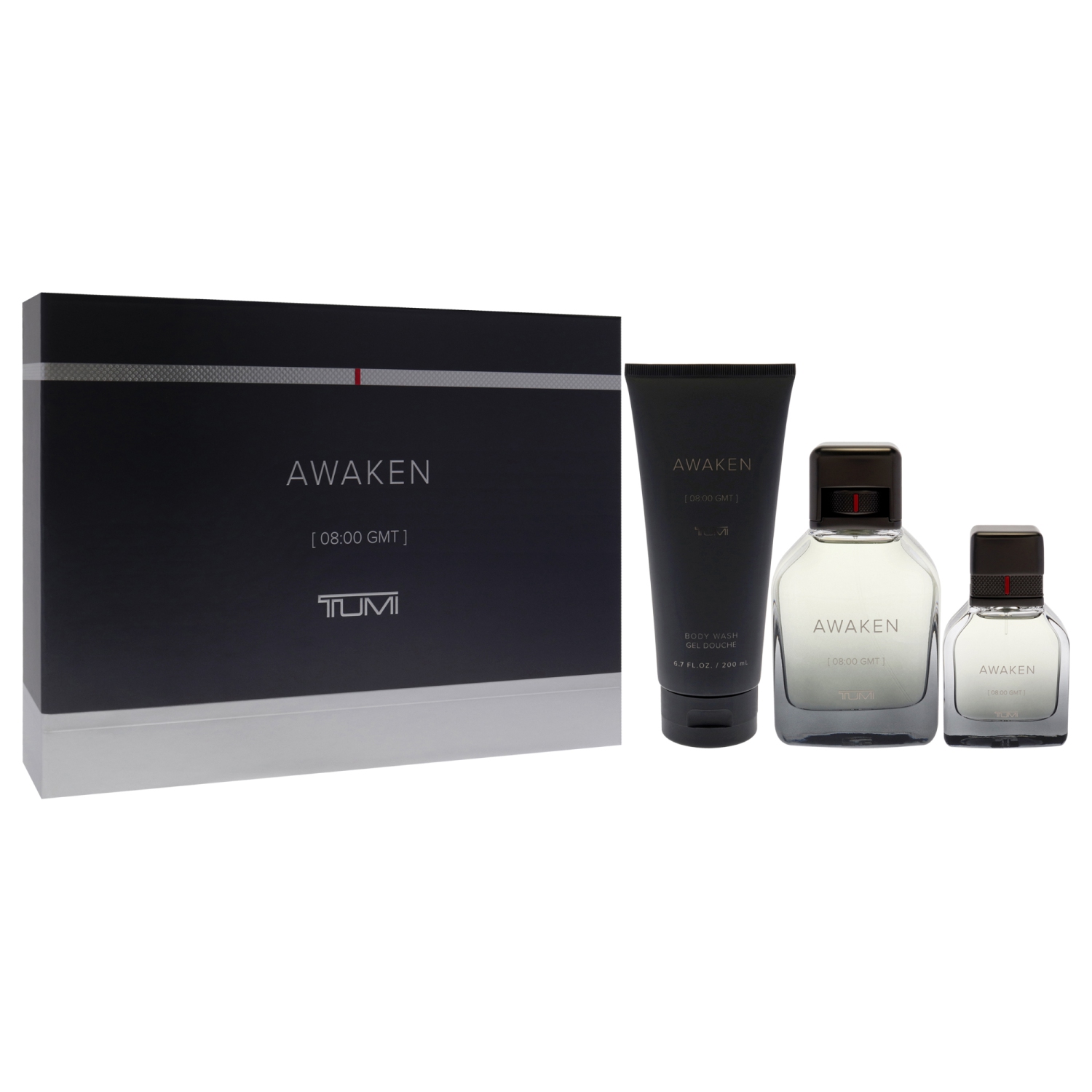 Réveillez-vous par TUMI pour hommes - Ensemble-cadeau 3,4&nbsp;oz en vaporisateur, vaporisateur 1&nbsp;oz EDP, nettoyant pour le corps 6,7&nbsp;oz 3