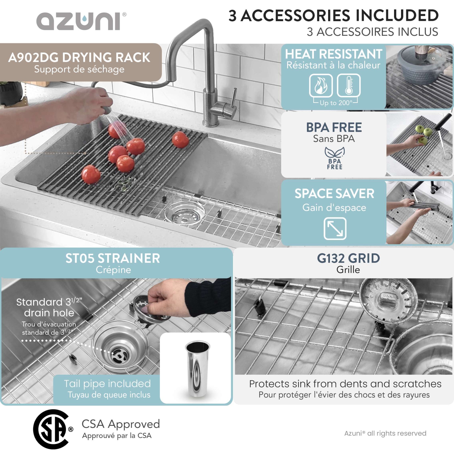 AZUNI Dual Mount 32" Single-Bowl Stainless Steel Kitchen Sink C132