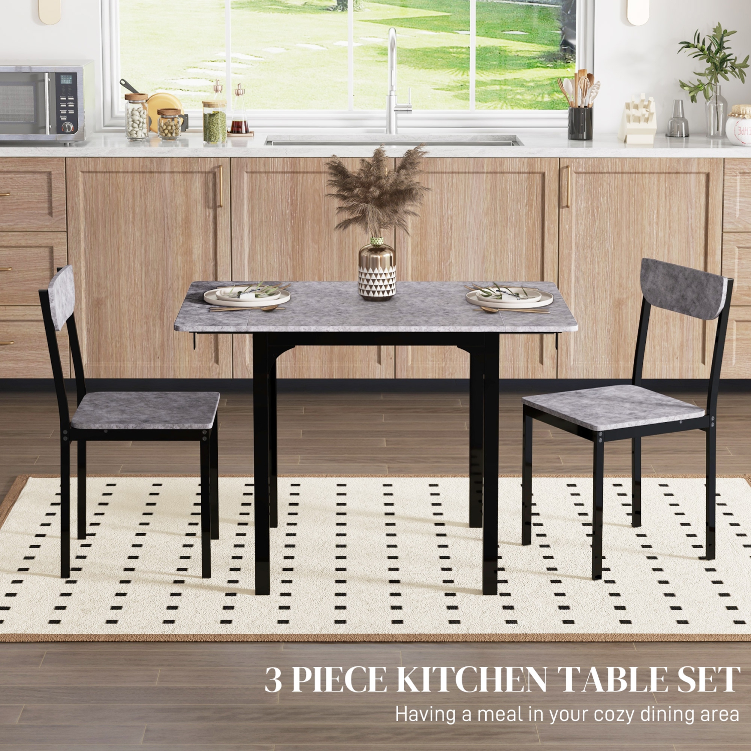 HOMCOM – Ensemble de table de salle à manger pour 2, ensemble de 3 tables de cuisine pour 2, table pliante avec 2 abattants, 2 chaises pour salle à
