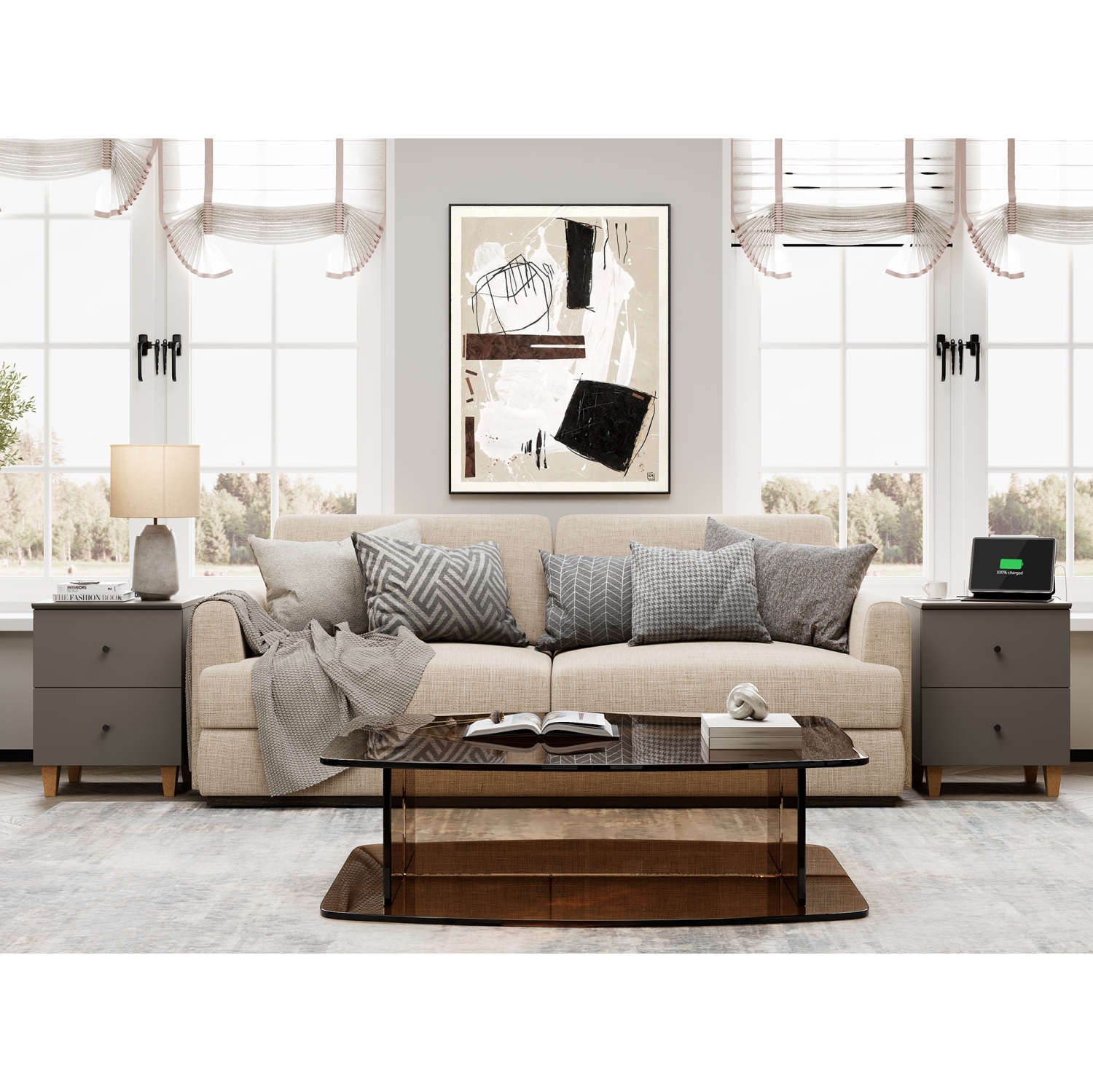 WAMPAT Set of 2 Nightstands with Charging Station &2 Drawers Storage Shelf, Modern End Tables Farmhouse Wood Bedside Table for Living Room and