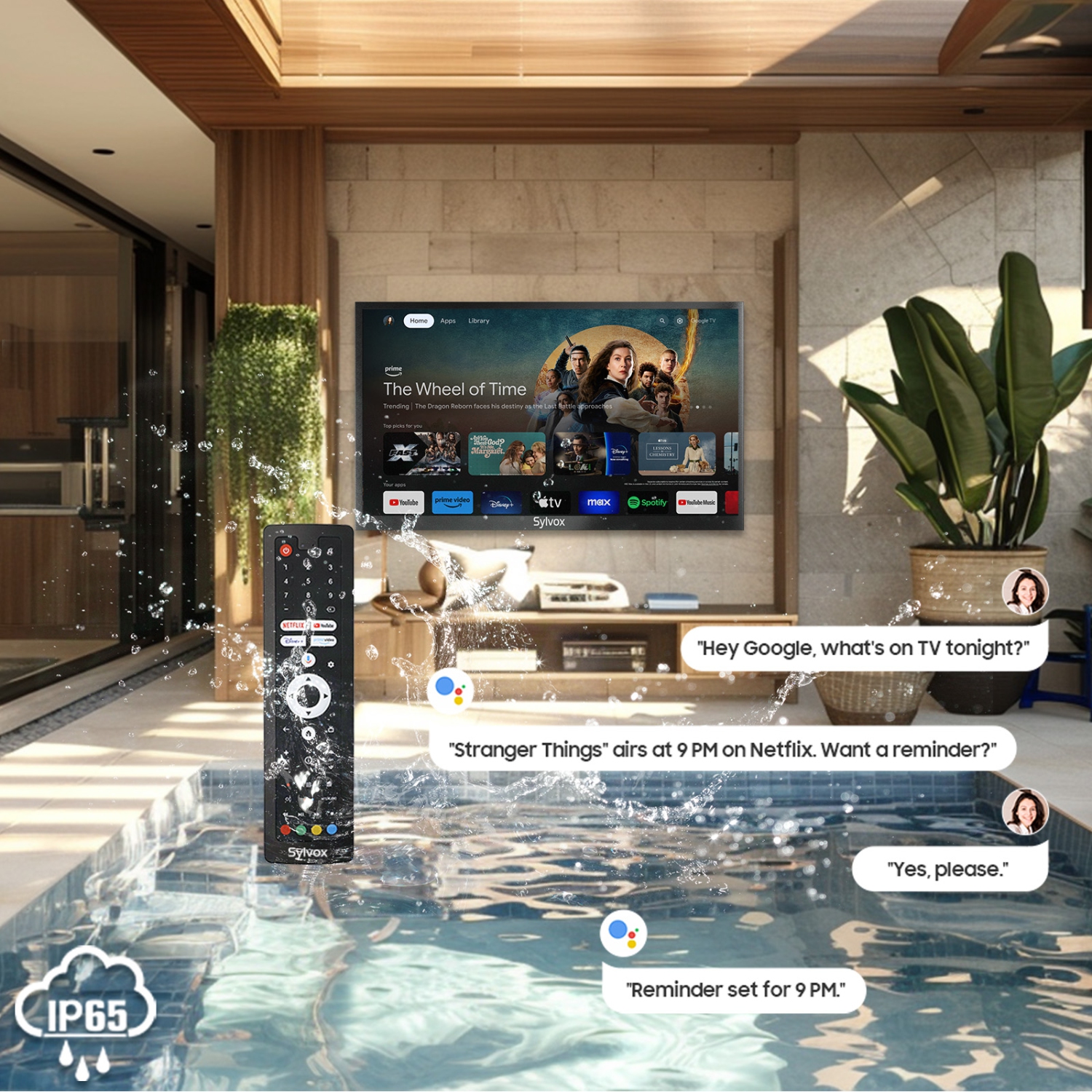 Téléviseur intelligent d'extérieur de 55&nbsp;po de SYLVOX – UHD 4K, Google TV, luminosité de 1000 nits, étanche IP55, Chromecast et Assistant Google