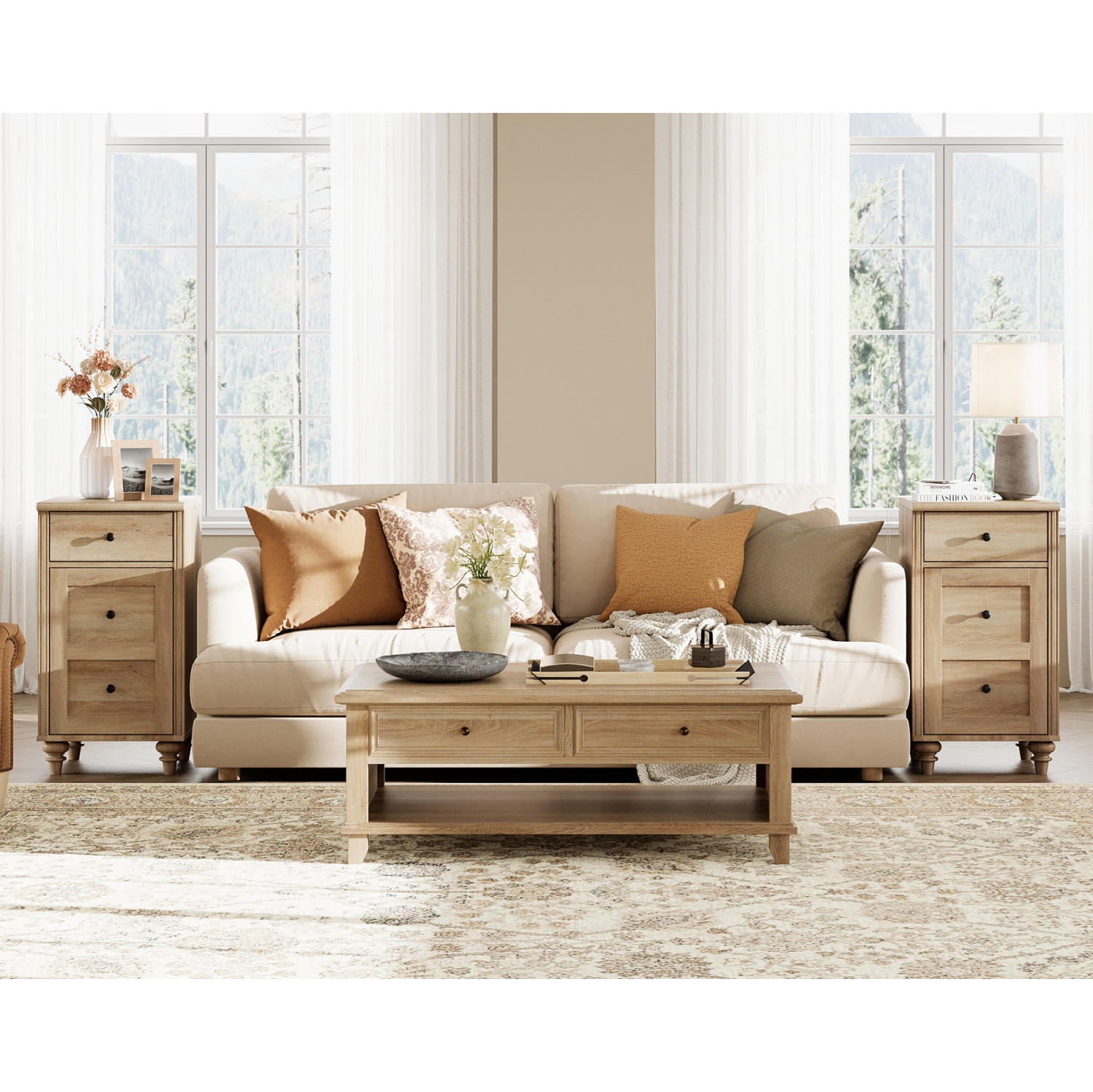 WAMPAT Nightstand with Charging Station,Set of 2 End Table with Power Outlets&USB Ports for Living Room,Modern Side Table with Drawer and Storage