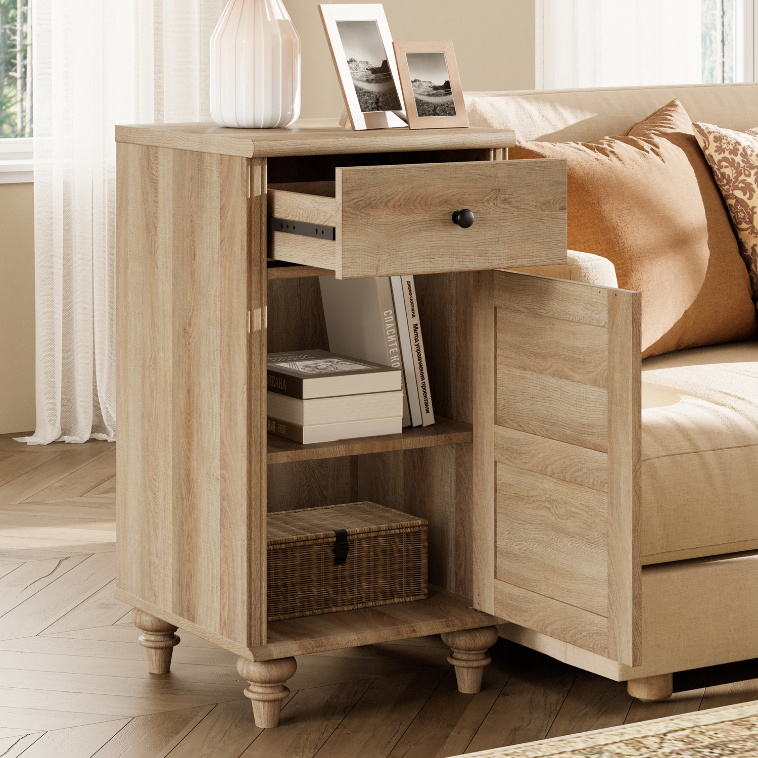 WAMPAT Nightstand with Charging Station,Set of 2 End Table with Power Outlets&USB Ports for Living Room,Modern Side Table with Drawer and Storage