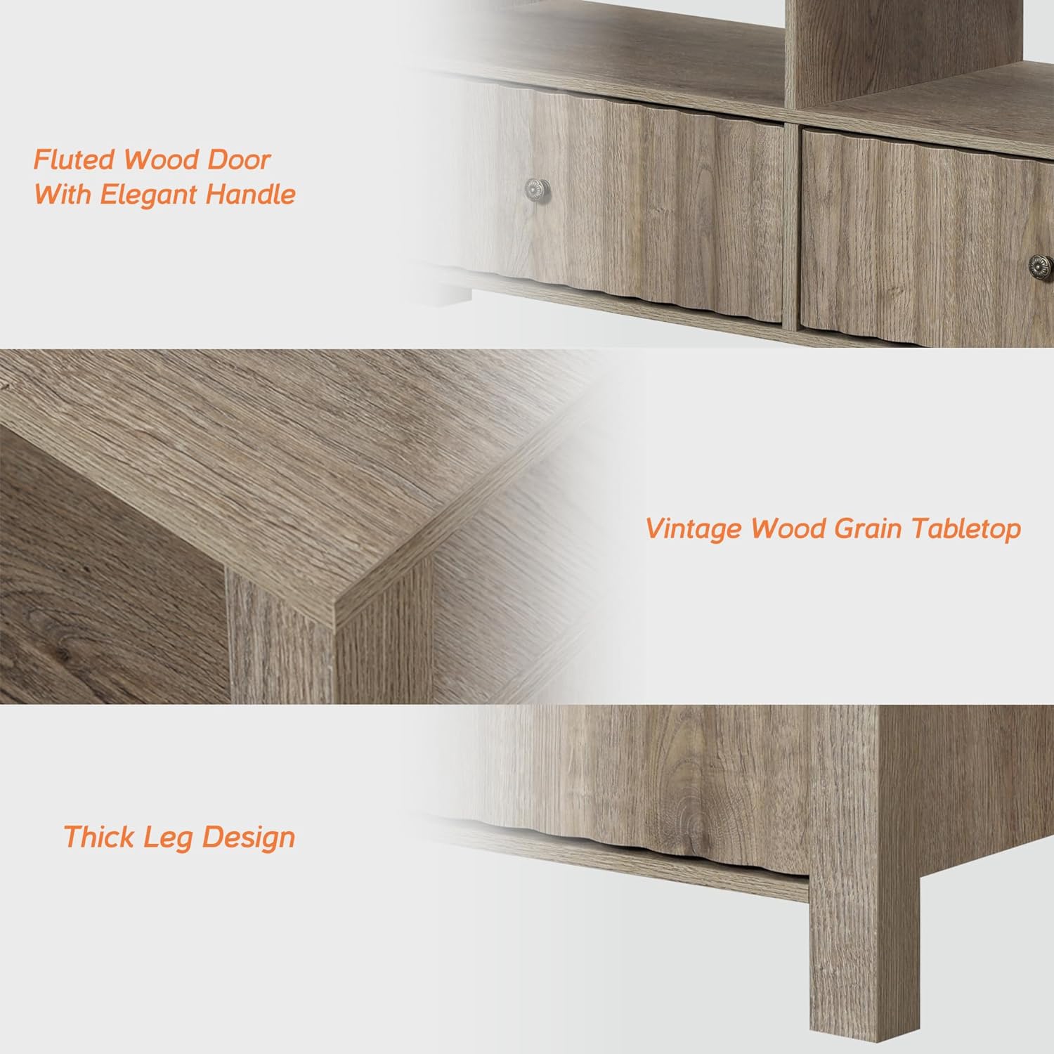 Meuble pour téléviseur WAMPAT pour téléviseur de 75 po ou moins, meuble de divertissement moderne brun pour console de téléviseur 80/70/65 po