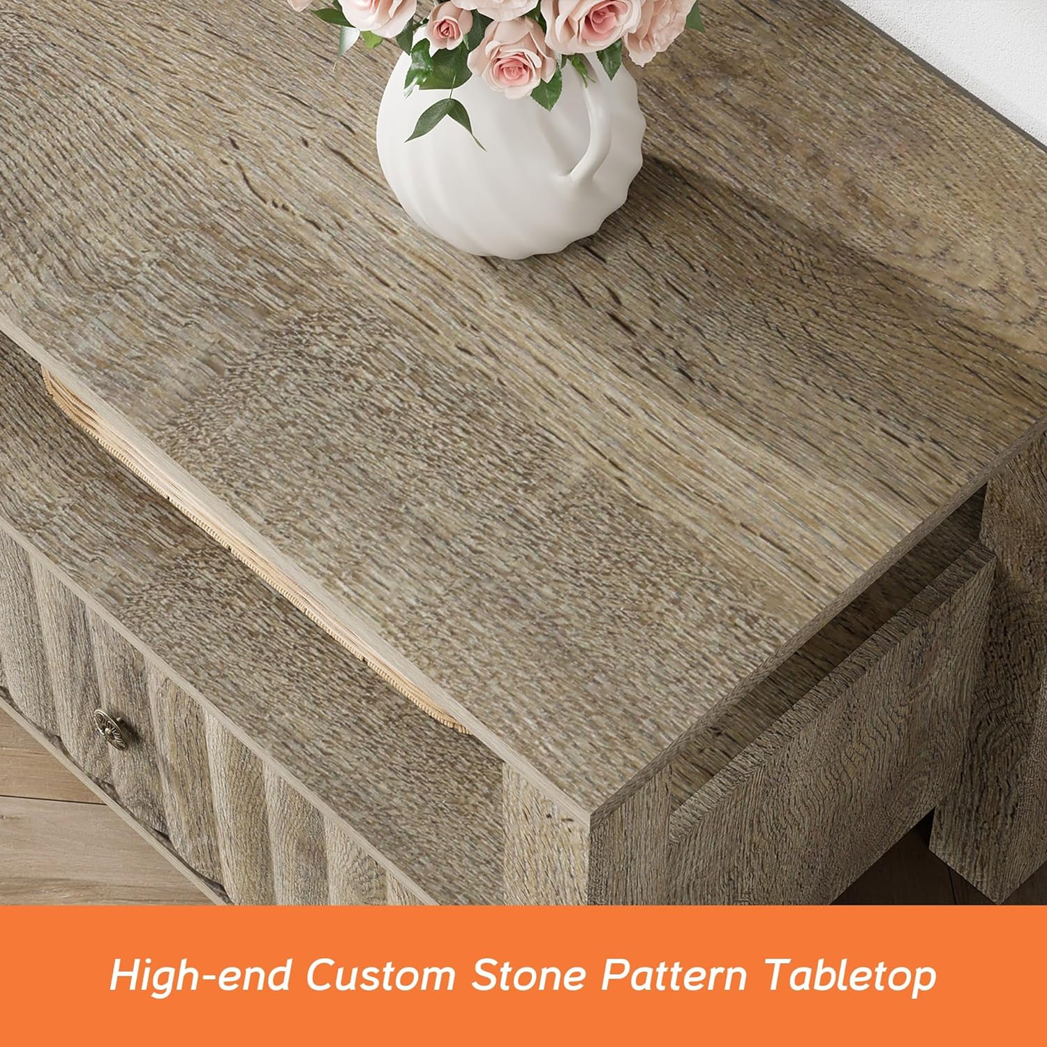 Meuble pour téléviseur WAMPAT pour téléviseur de 75 po ou moins, meuble de divertissement moderne brun pour console de téléviseur 80/70/65 po