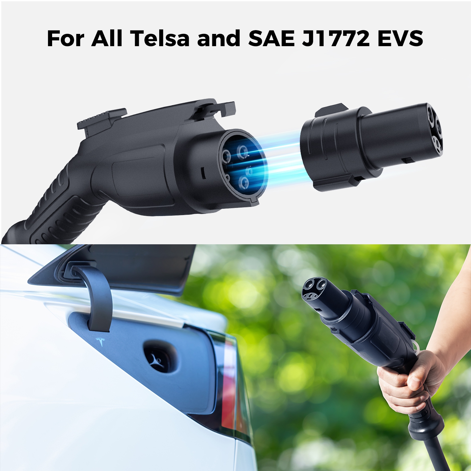 Fulsolen EV Charger for Tesla, 32Amp/7.6Kw/240V EV Charger with J1772 to Tesla Adapter, Indoor/Outdoor Portable EV Charger with 22ft Cable, NEMA 5-15