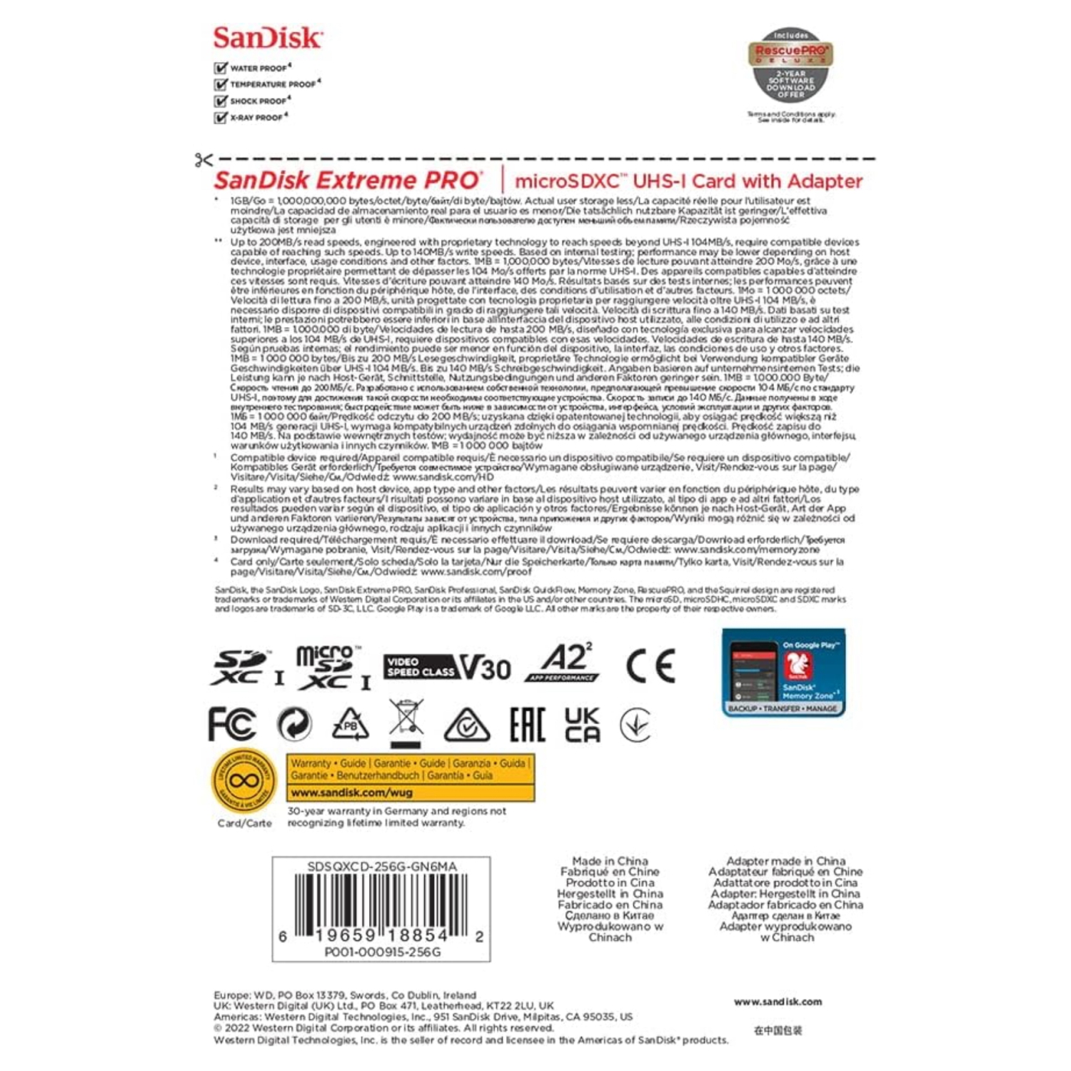 Carte microSD™ Extreme PRO® 128&nbsp;Go de SanDisk | Vitesse&nbsp;: Lecture 200&nbsp;Mo/s | Écriture 140&nbsp;Mo/s | Performance extrême Technologie