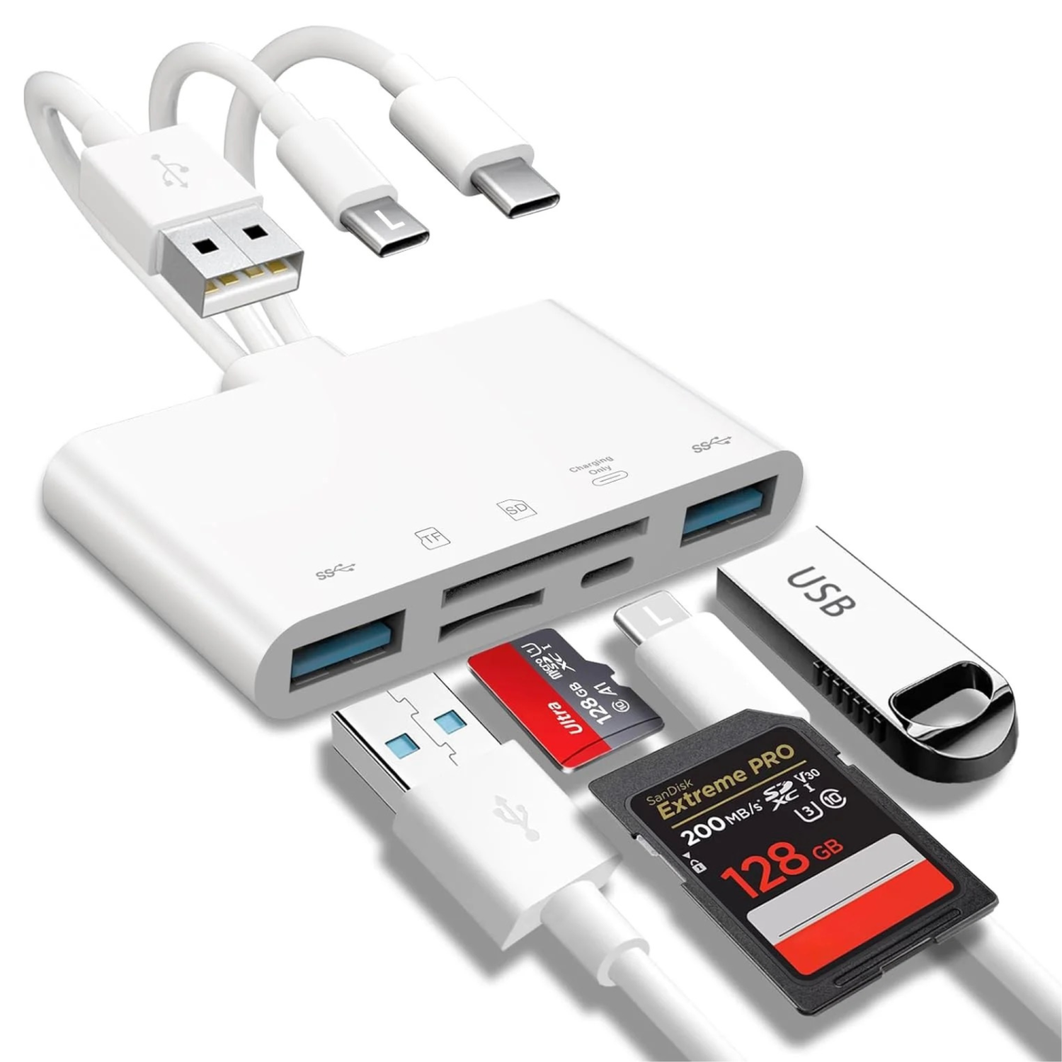 Carte mémoire micro SD Ultra 64&nbsp;Go de SanDisk jusqu'à 120&nbsp;Mo/s, HD intégrale A1 + Lightning vers carte SD iPhone iPad + lecteur de carte SD