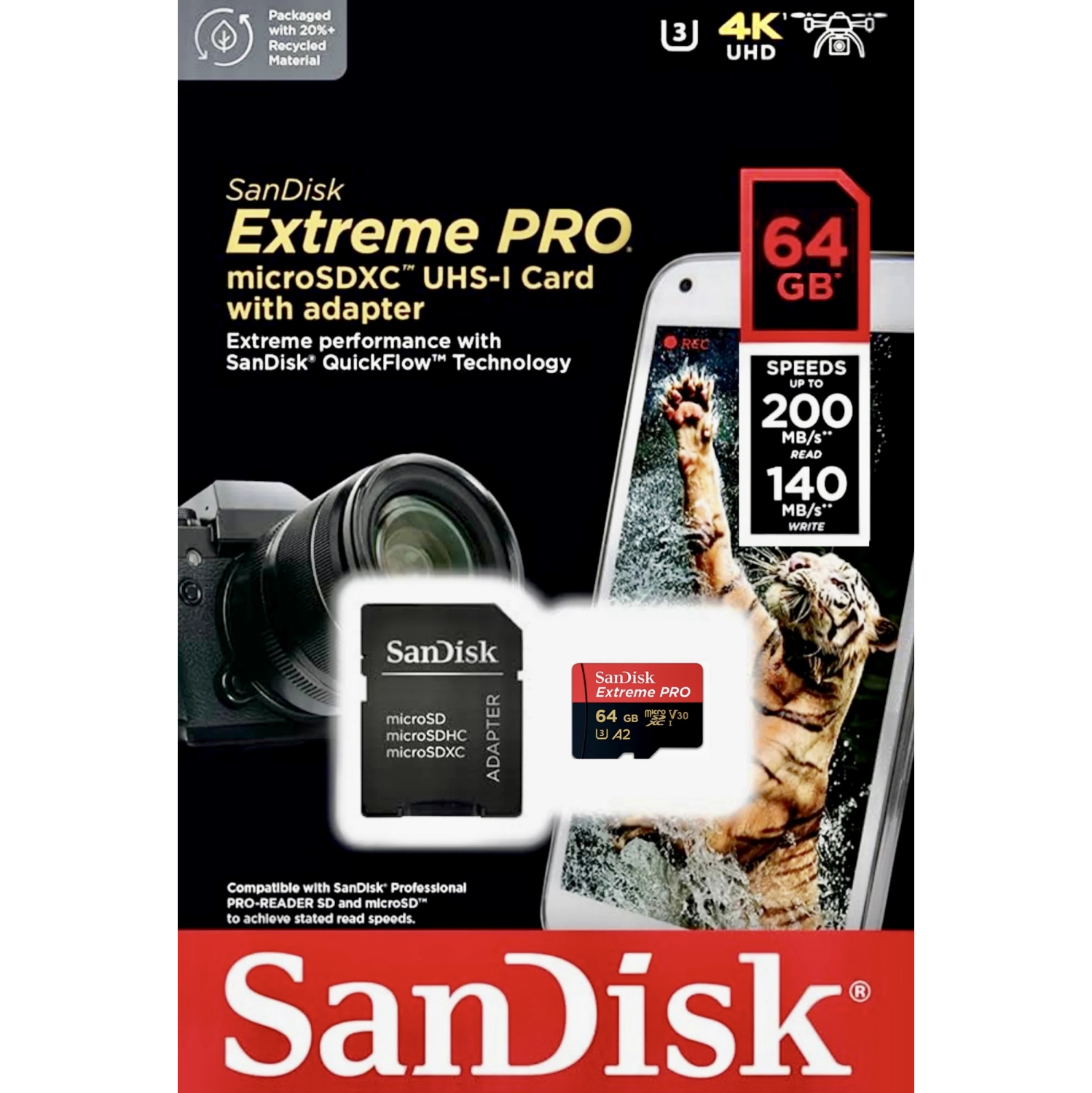 Carte mémoire micro SD Ultra 64&nbsp;Go de SanDisk jusqu'à 120&nbsp;Mo/s, HD intégrale A1 + Lightning vers carte SD iPhone iPad + lecteur de carte SD