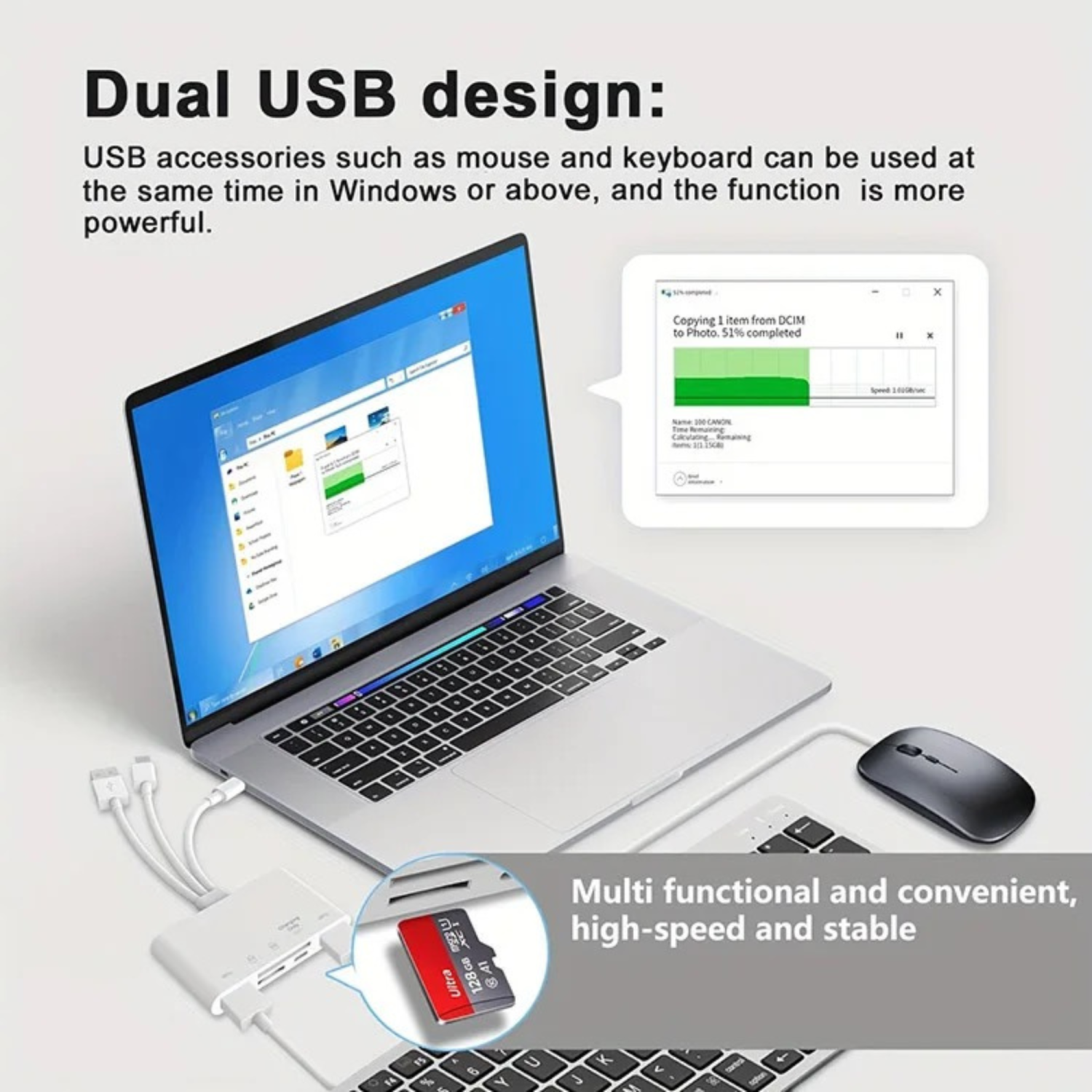 Carte mémoire micro SD Ultra 64&nbsp;Go de SanDisk jusqu'à 120&nbsp;Mo/s, HD intégrale A1 + Lightning vers carte SD iPhone iPad + lecteur de carte SD