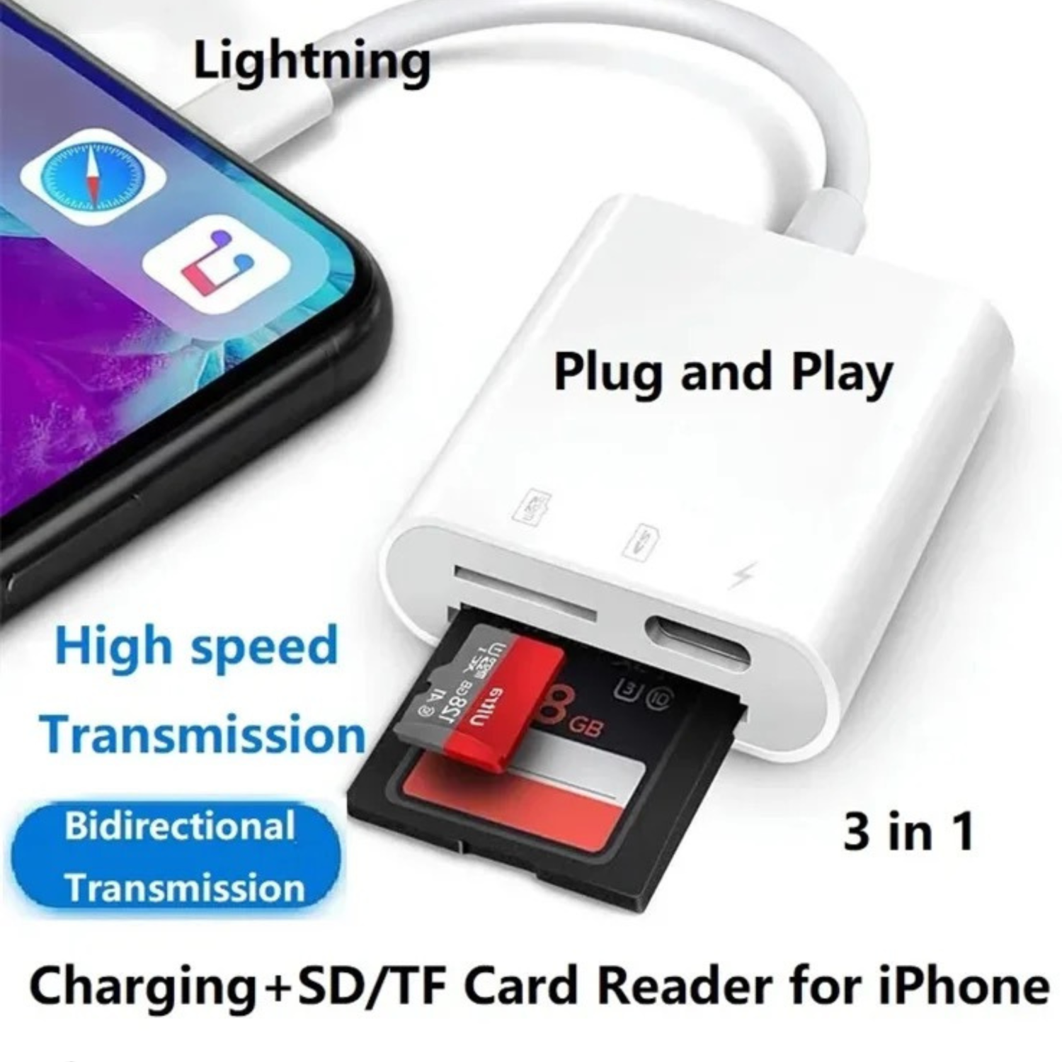 Carte mémoire micro SD Ultra 64&nbsp;Go de SanDisk jusqu'à 120&nbsp;Mo/s, HD intégrale A1 + Lightning vers carte SD iPhone iPad + lecteur de carte SD