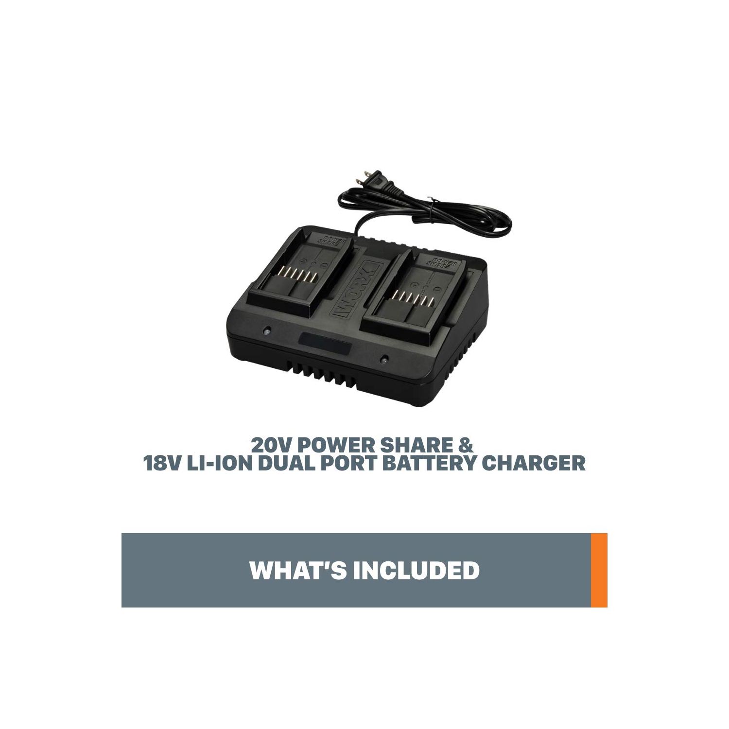 Chargeur de batterie au lithium-ion à deux ports WORX de WA3770 W avec partage d'alimentation 20&nbsp;V et 18&nbsp;V