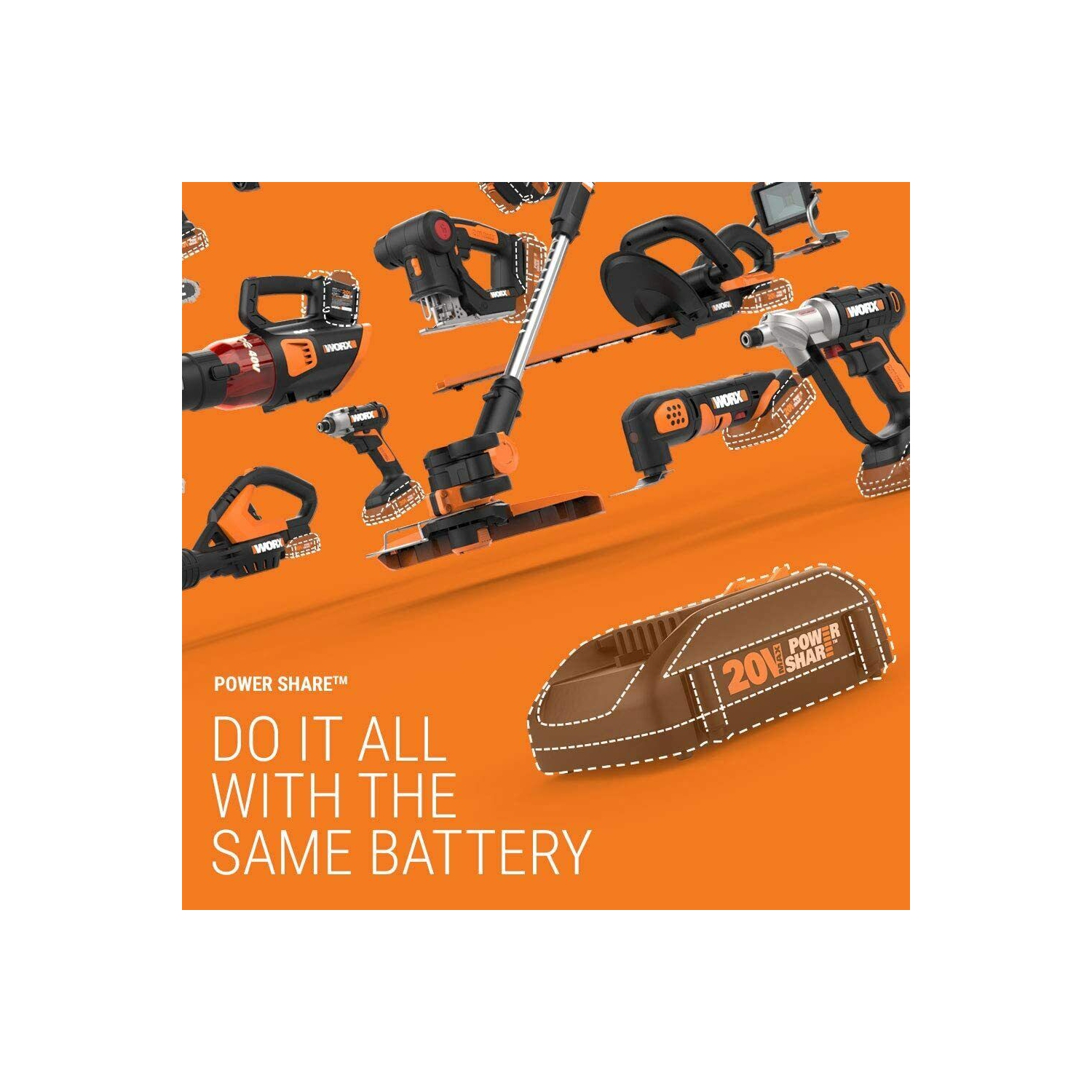 Worx WG349 20V Power Share 8" Pole Saw with Auto Tension