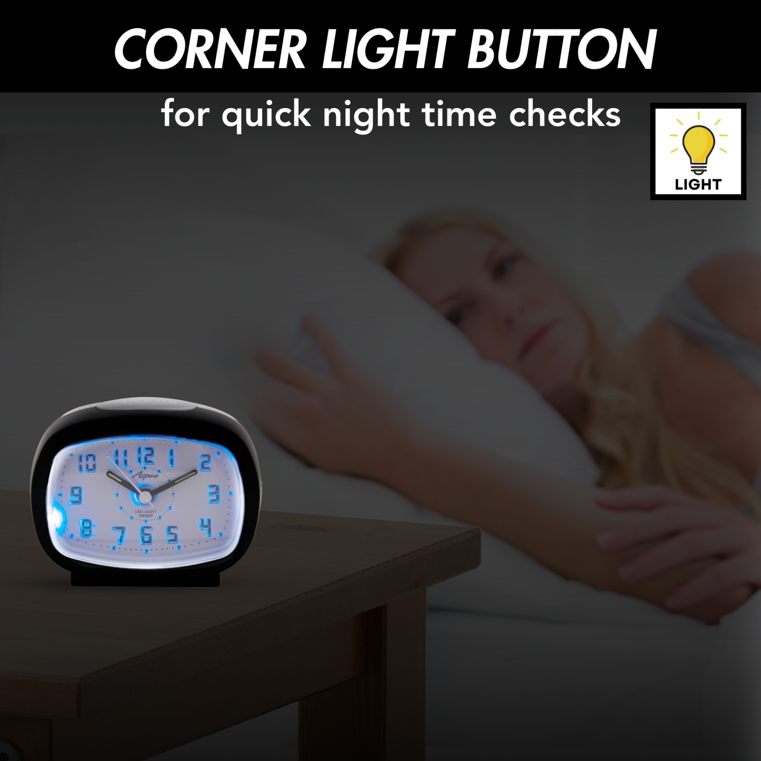 Battery Powered Oval Analog Bedside Alarm Clock with Snooze & Blue LED Backlight, Silent Sweep, Easy-to-Read Dial