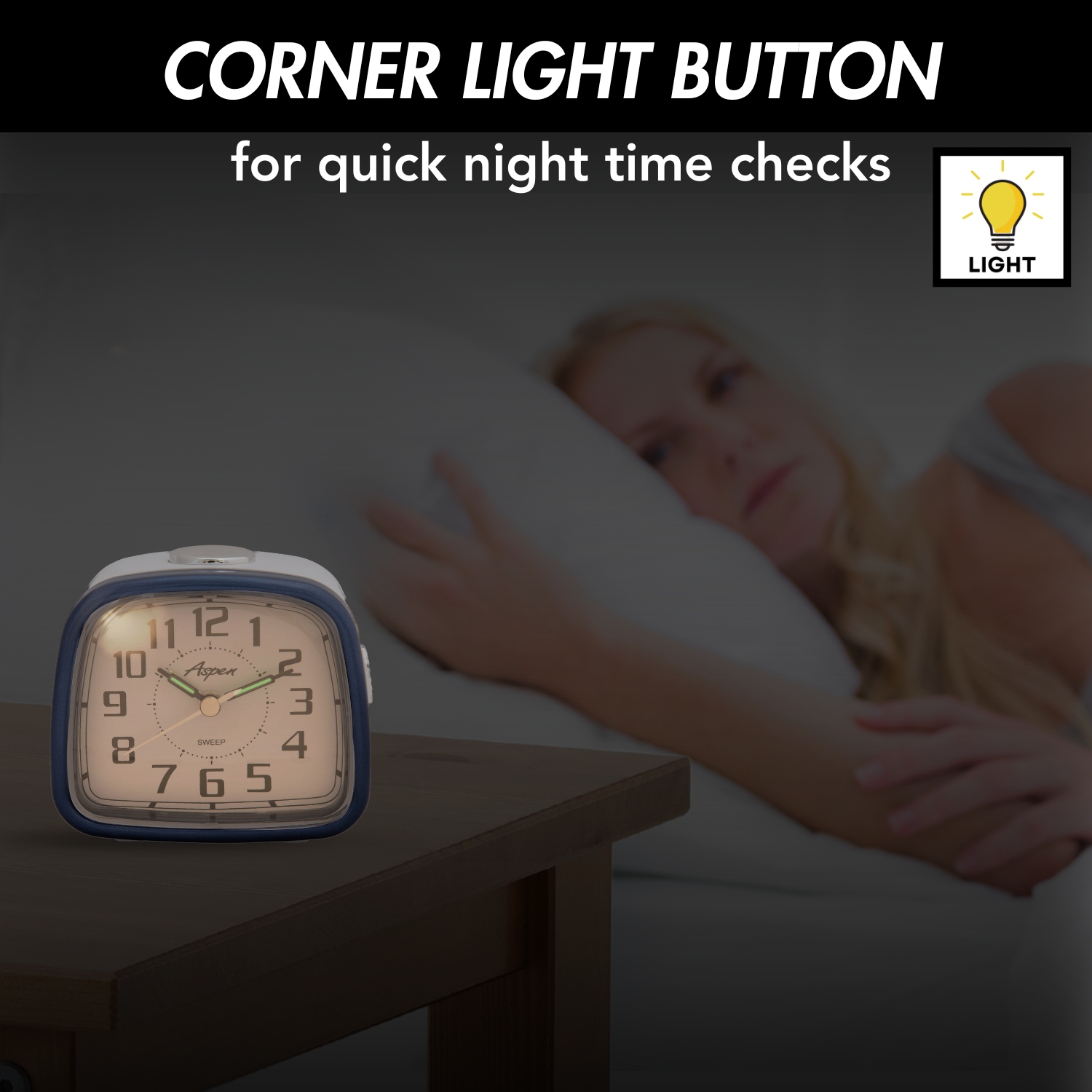 Petit réveille-matin analogique alimenté par piles avec fonctions Snooze et rétroéclairage doux, balayage silencieux, cadran facile à lire