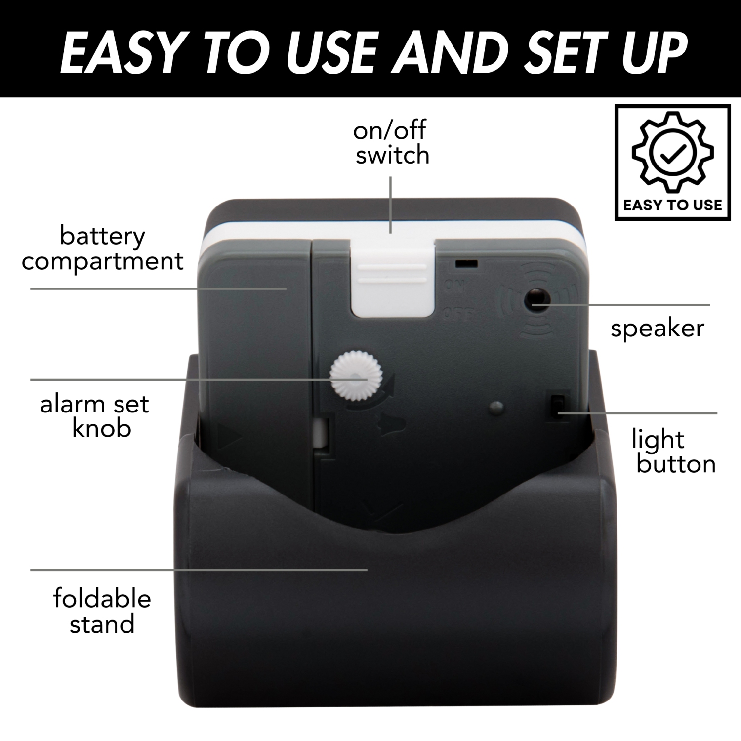 Mini Foldable Analog Travel Alarm Clock - Night Light & Glow-in-the-Dark Hands - Silent Sweep, Battery Powered