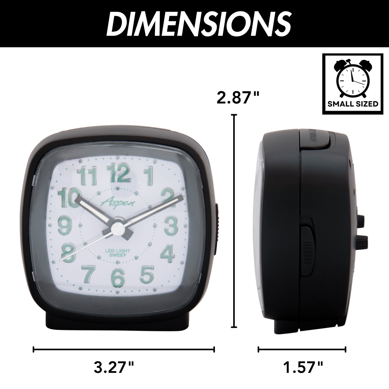 Réveille-matin analogique carré alimenté par piles avec fonctions Snooze et rétroéclairage DEL vert, balayage silencieux, cadran facile à lire