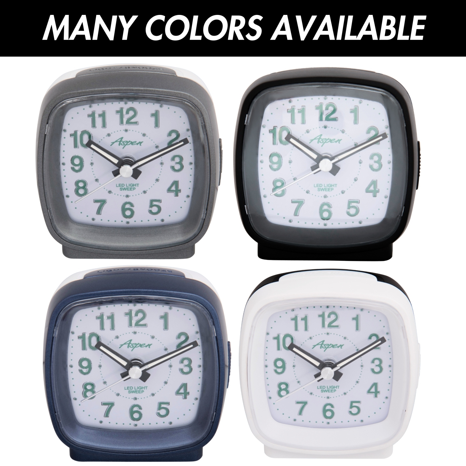 Battery Powered Square Analog Bedside Alarm Clock with Snooze & Green LED Backlight, Silent Sweep, Easy-to-Read Dial