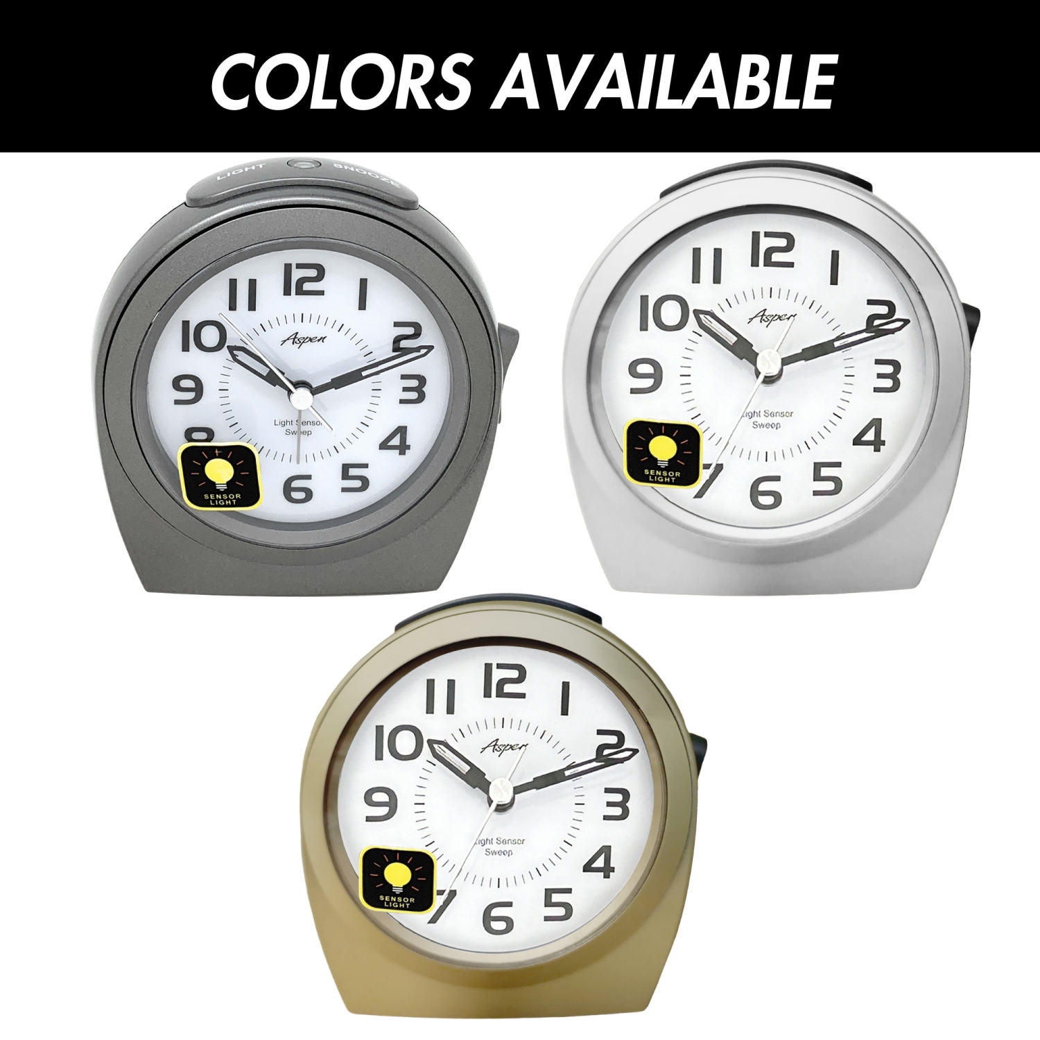 Sensor Night Light, Round Analog Bedside Alarm Clock, Green LED, Snooze, Silent Sweep, Easy-to-Read Dial, Battery Powered