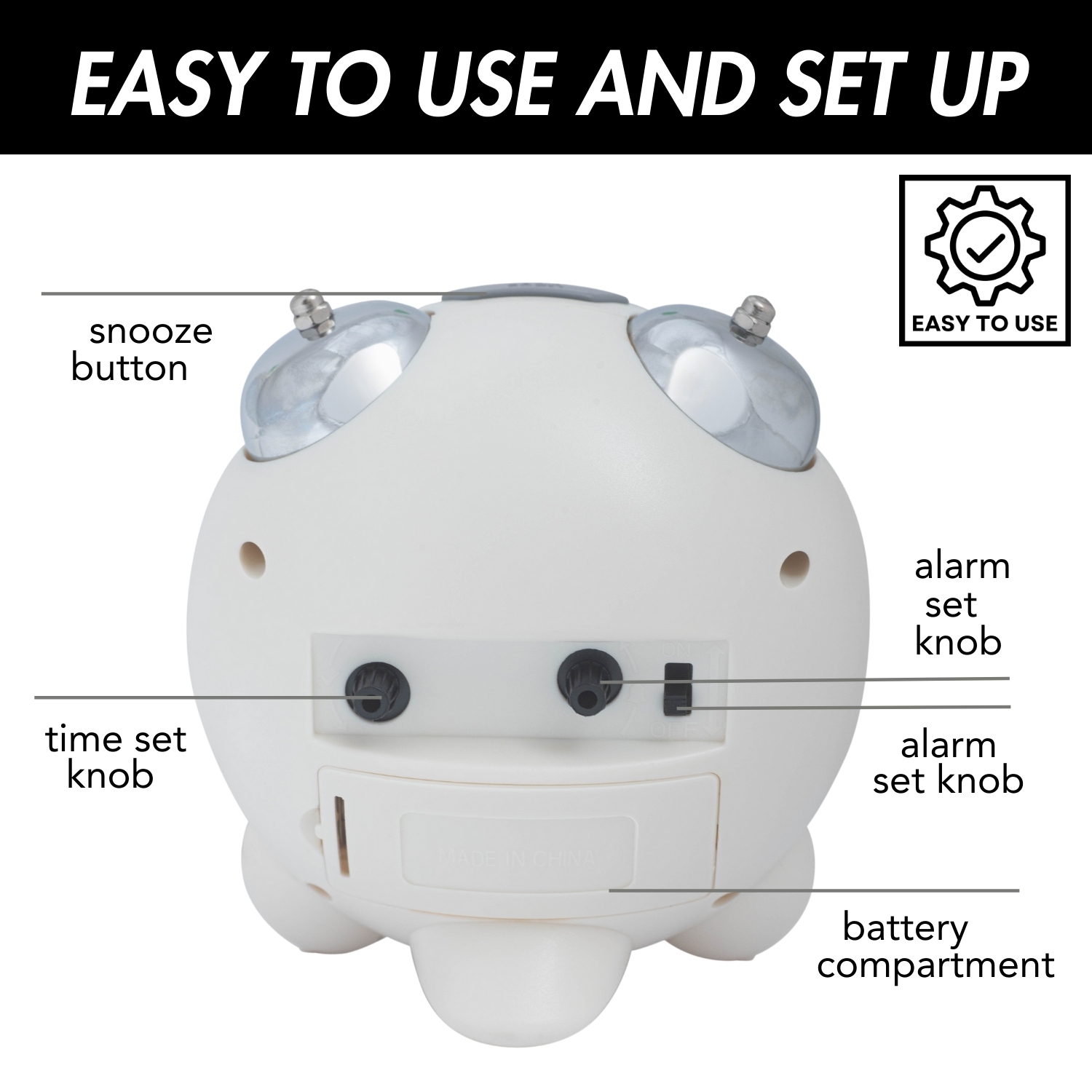 Analog Kids Twin Bell Alarm Clock for Heavy Sleepers - Cute Alarm Clock for Boys or Girls Room, Soft Backlight, No Ticking Sound, Loud Alarm Clock,