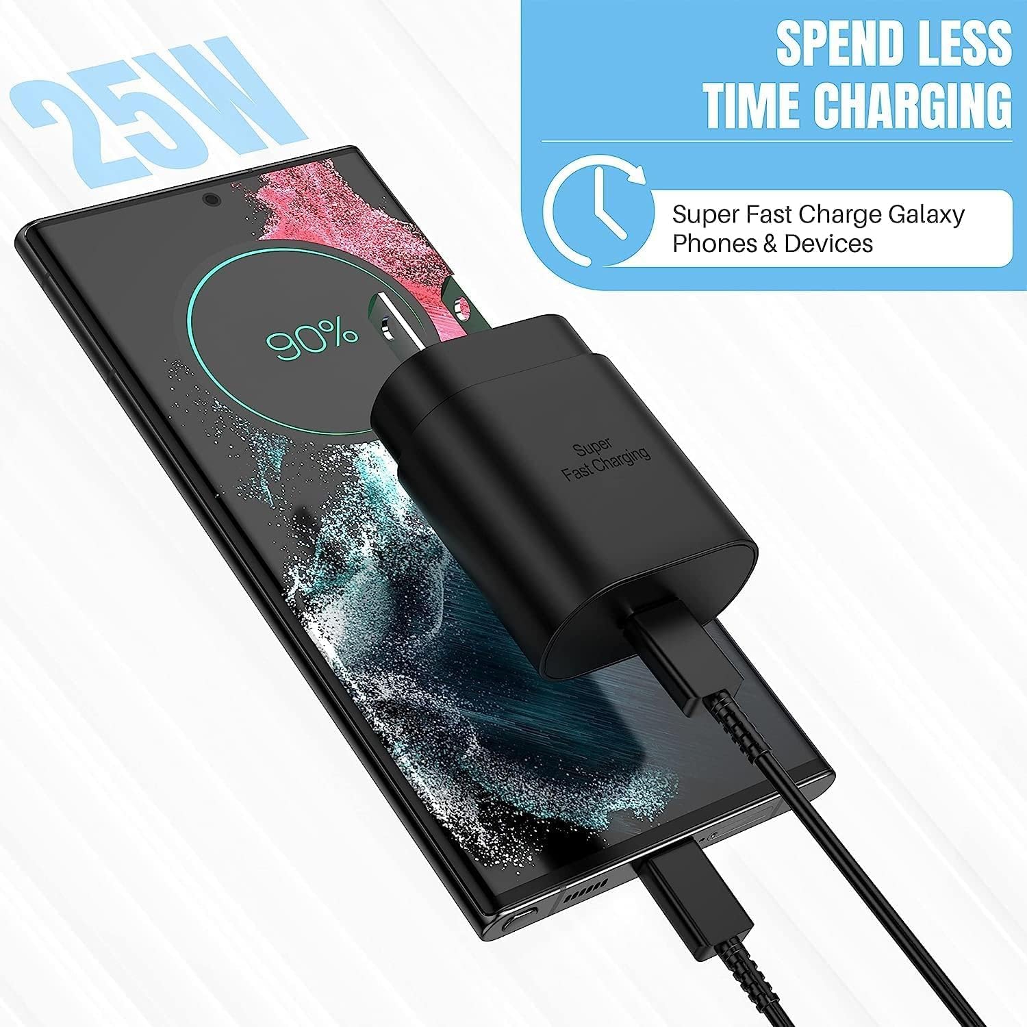 WTECH – Chargeur mural USB-C 25&nbsp;W PD Super Fast charger de type C, adaptateur de chargement rapide pour Galaxy S24, Pixel, Motorola