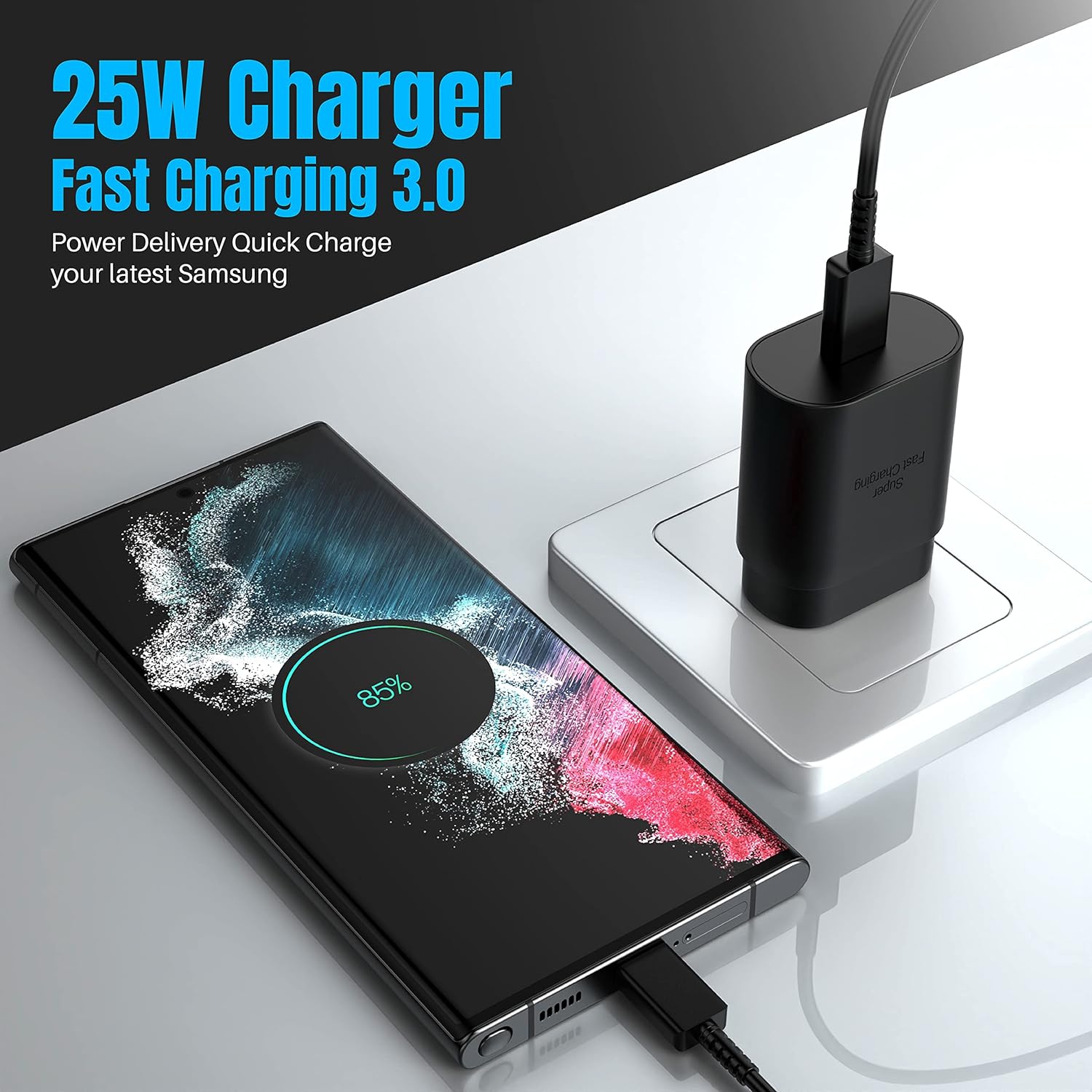 WTECH – Chargeur mural USB-C 25&nbsp;W PD Super Fast charger de type C, adaptateur de chargement rapide pour Galaxy S24, Pixel, Motorola