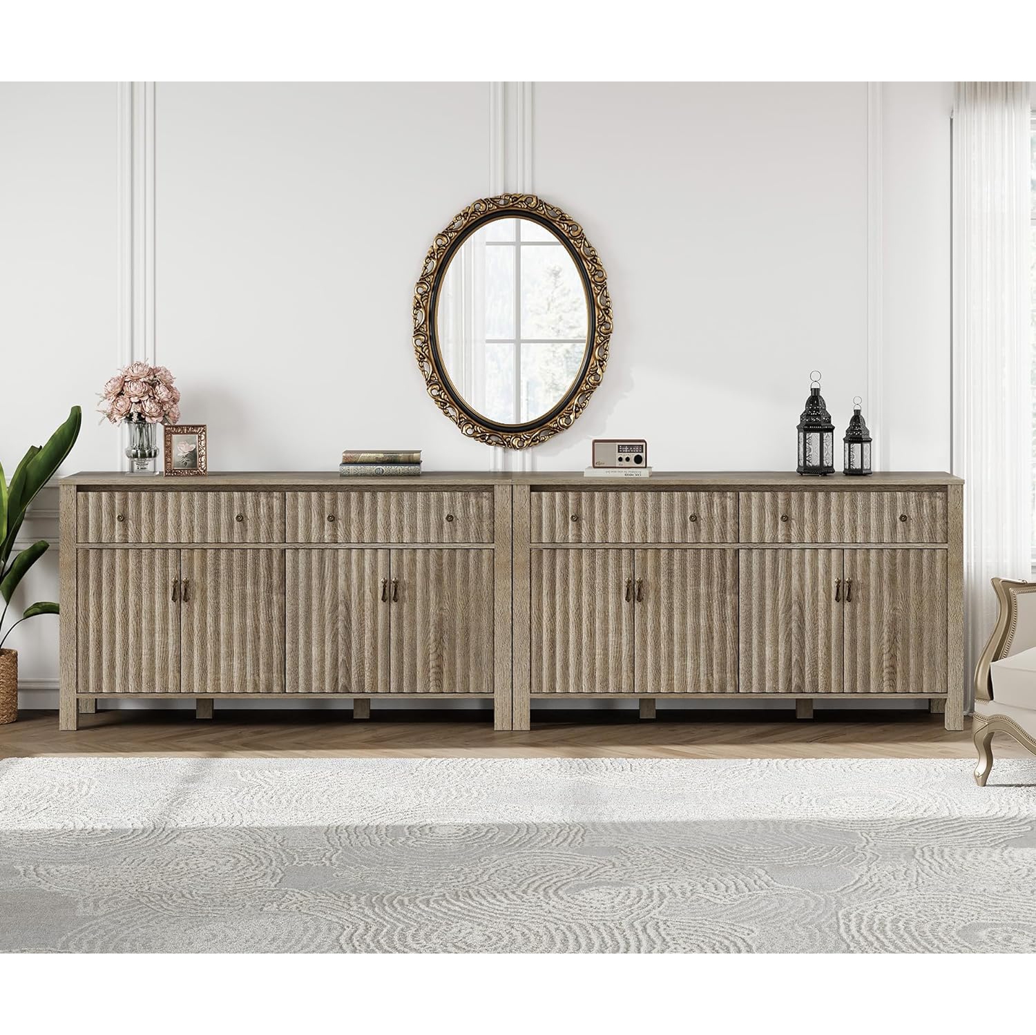 Meuble champêtre pour téléviseur de 114 po et moins de WAMPAT 115, meuble de divertissement gris rétro pour table de télévision 55-115&nbsp;po,