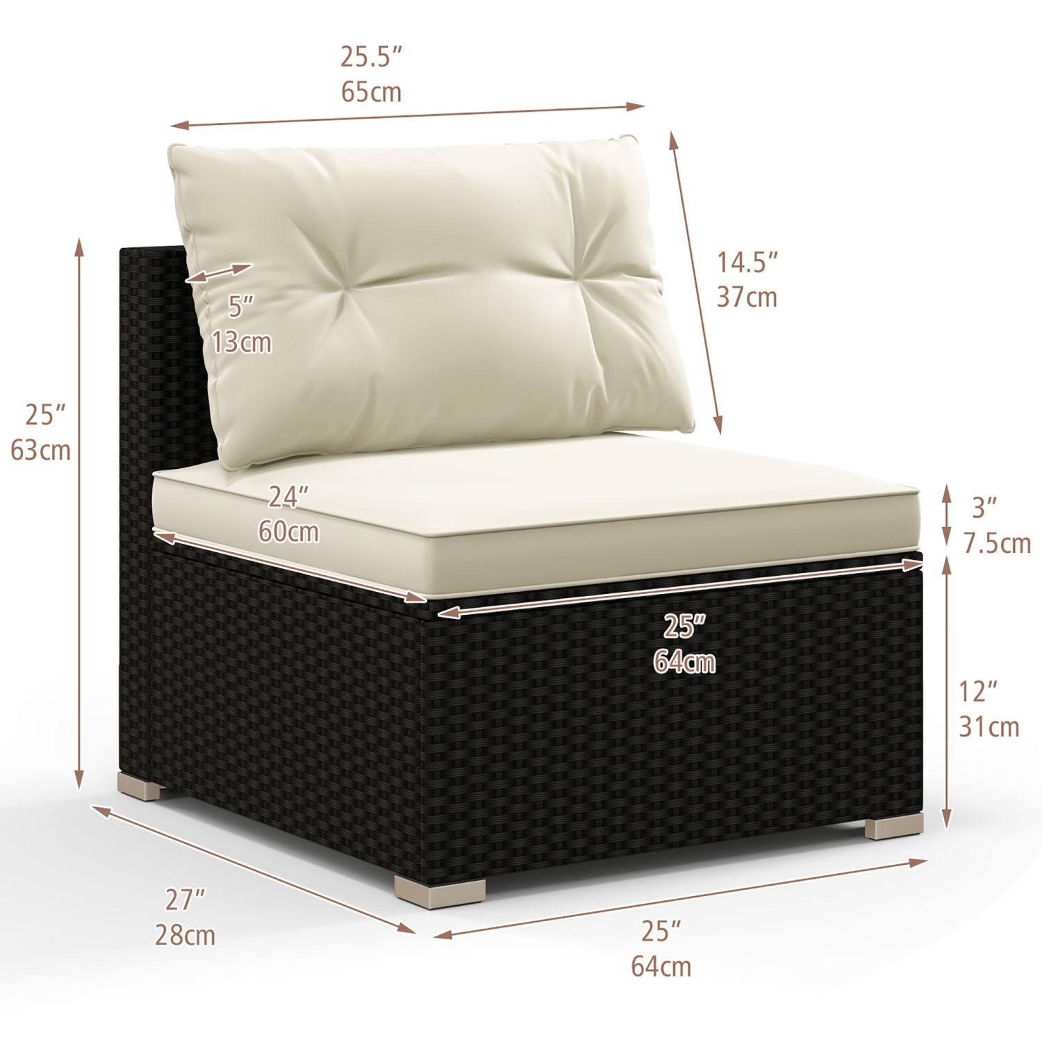 Gymax 5 PCS Rattan Sofa Set Outdoor Wicker Furniture Set w/ Back Cushions & Square Coffee Table