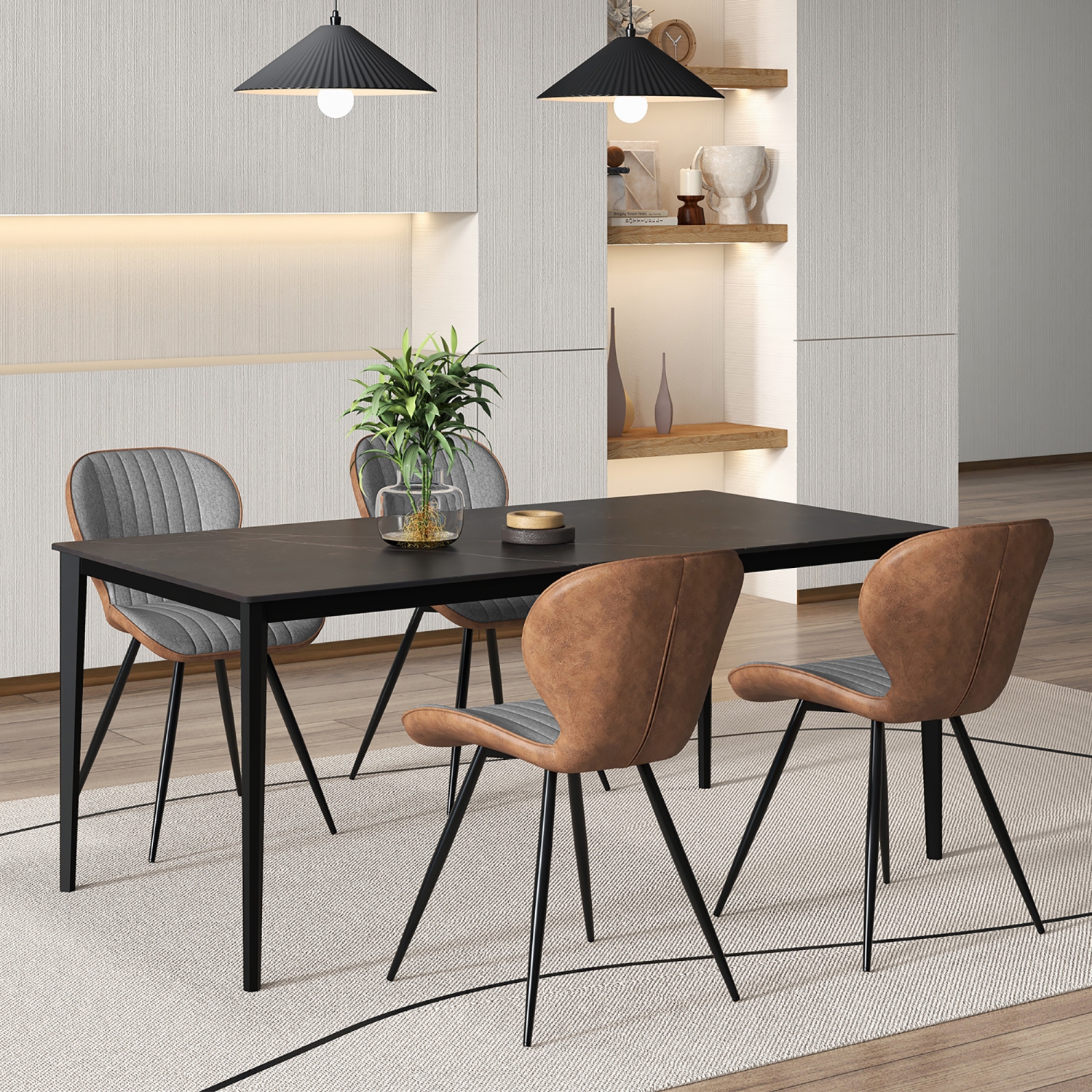 Gymax 4 Set Armless Dining Chair w/ Curved Backrest U-shaped Seat & Non-slip Foot Pad