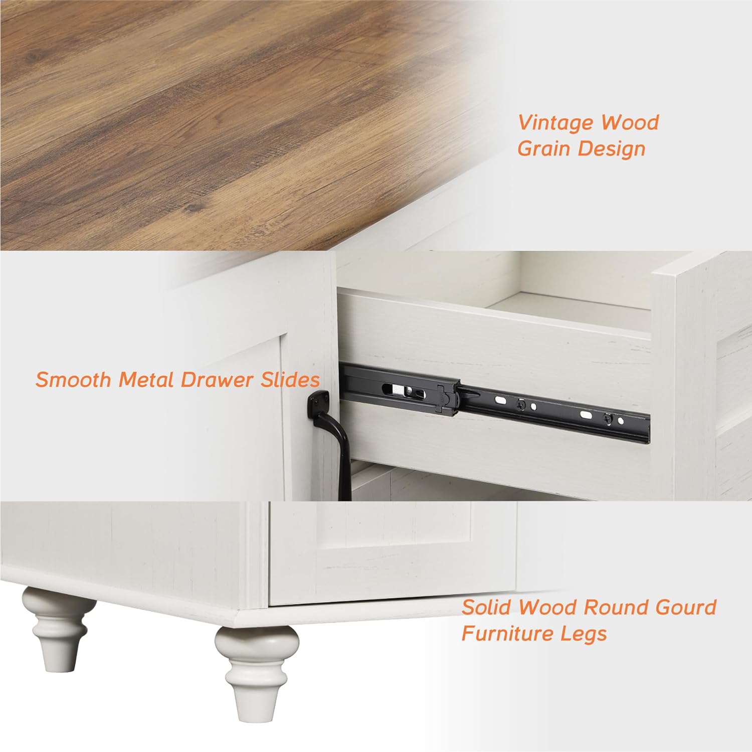 Table basse champêtre WAMPAT avec deux tiroirs et deux portes, tables rectangulaires en bois avec armoire de rangement, tables de salon centrales,