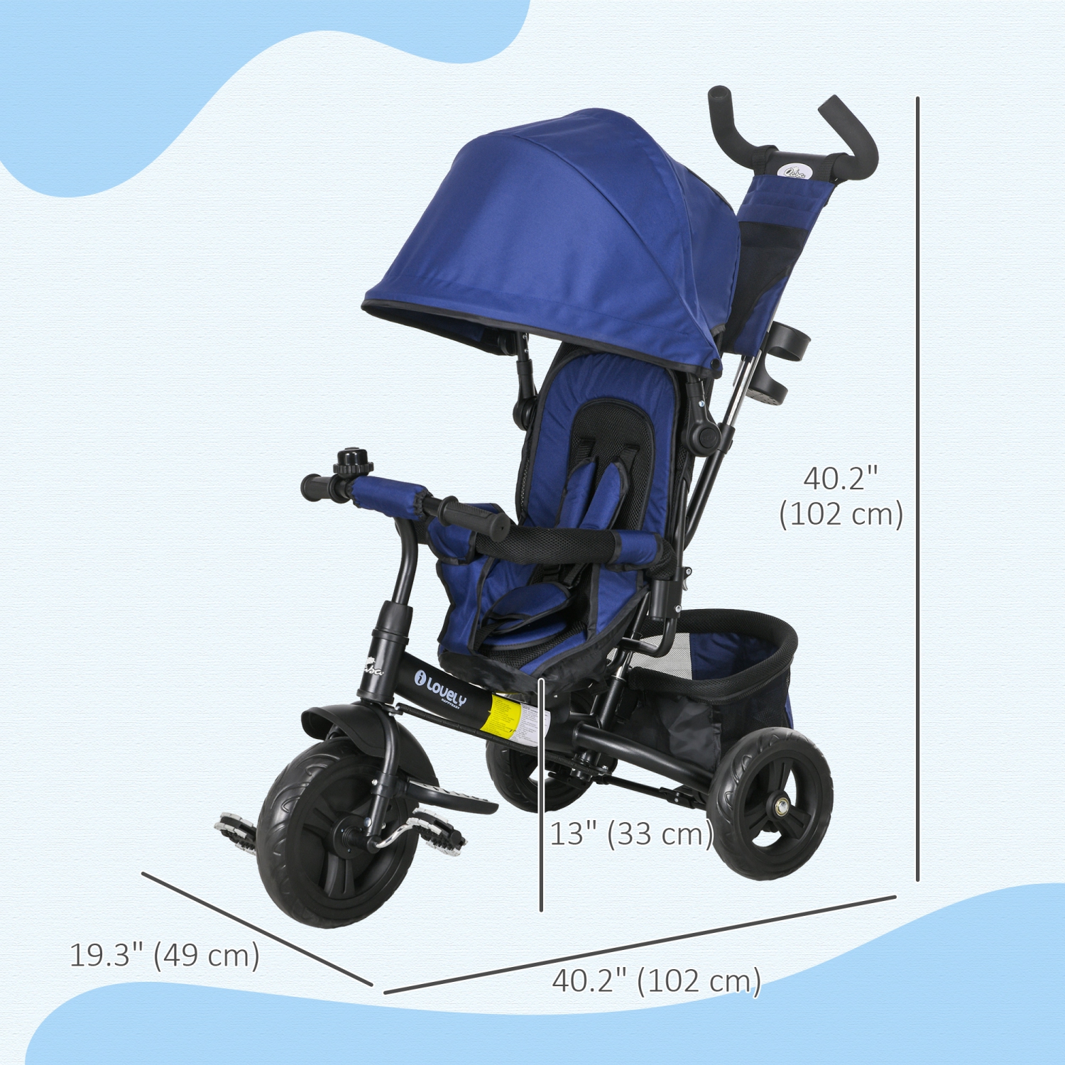 Qaba 6 in 1 Toddler Tricycle, Kids Trike with Foldable Canopy, Removable Parent-Push Handle and Cover, Storage Basket, 5-Point Safety Belt, for Child