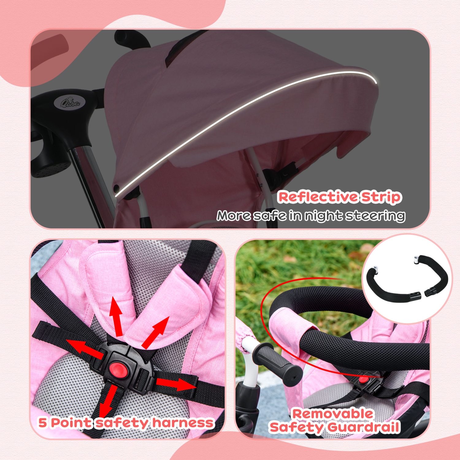 Qaba Toddler Tricycle, 6 in 1 Stroller Bike with Parent Push Handle, Canopy, Storage Baskets, Cupholder, Safety Guardrail and 5-Point Safety Belt,