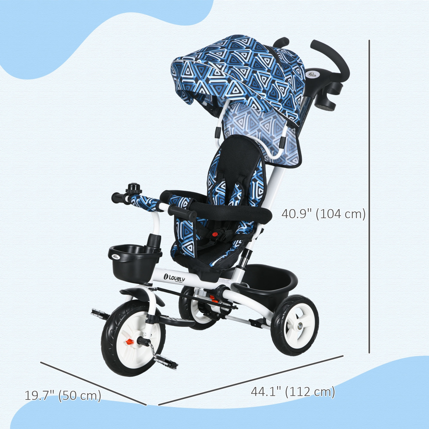Qaba Toddler Tricycle, 6 in 1 Stroller Bike with Parent Push Handle, Canopy, Storage Baskets, Cupholder, Safety Guardrail and 5-Point Safety Belt,
