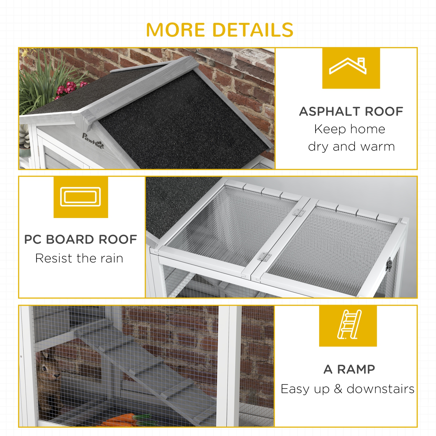 PawHut 65" Wooden Rabbit Hutch, Pet Playpen with Openable Roof, Bunny House Enclosure with Storage Box, Slide-out Tray, Ramp, for Rabbits and Small