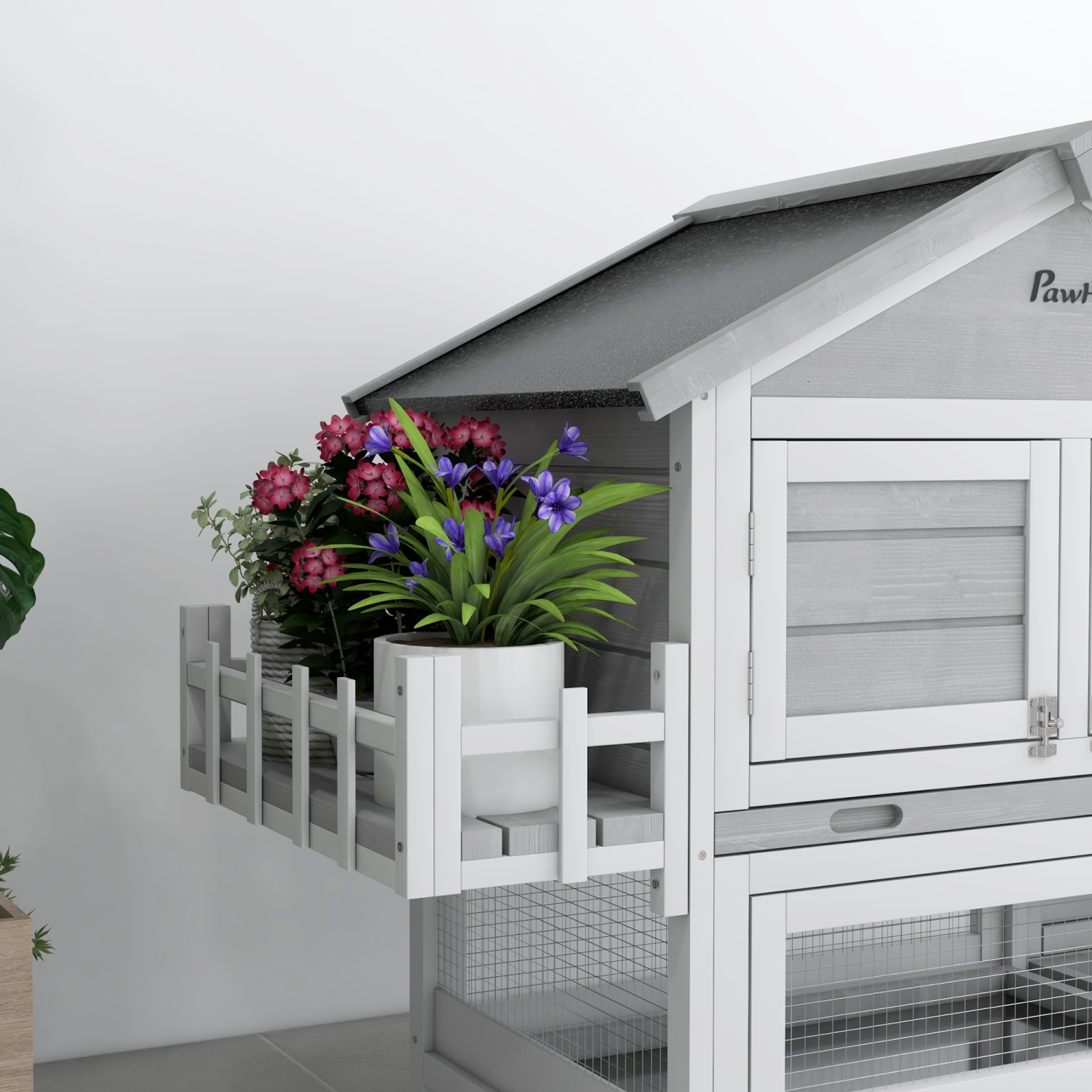 PawHut 65" Wooden Rabbit Hutch, Pet Playpen with Openable Roof, Bunny House Enclosure with Storage Box, Slide-out Tray, Ramp, for Rabbits and Small