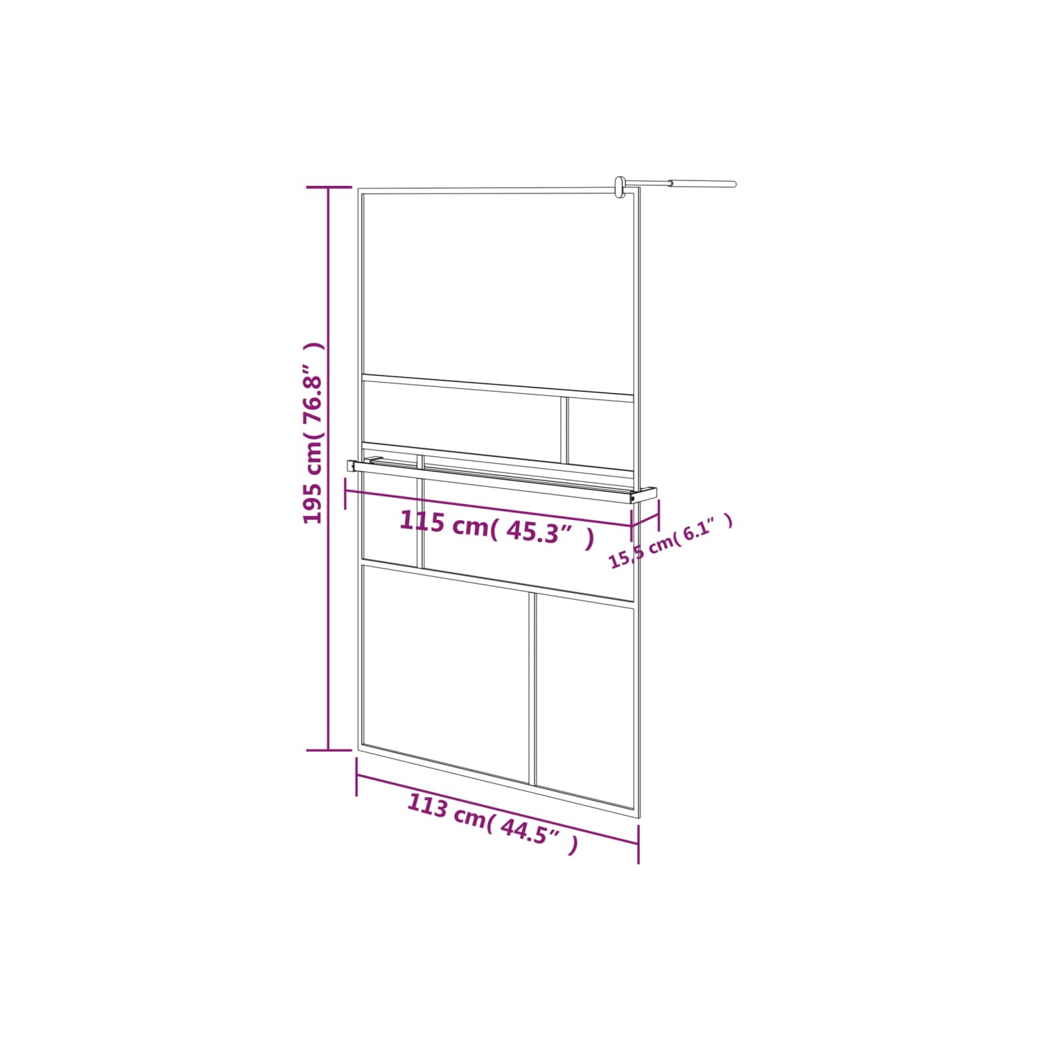 vidaXL Walk-in Shower Wall with Shelf Black 115x195 cm ESG Glass&Aluminium