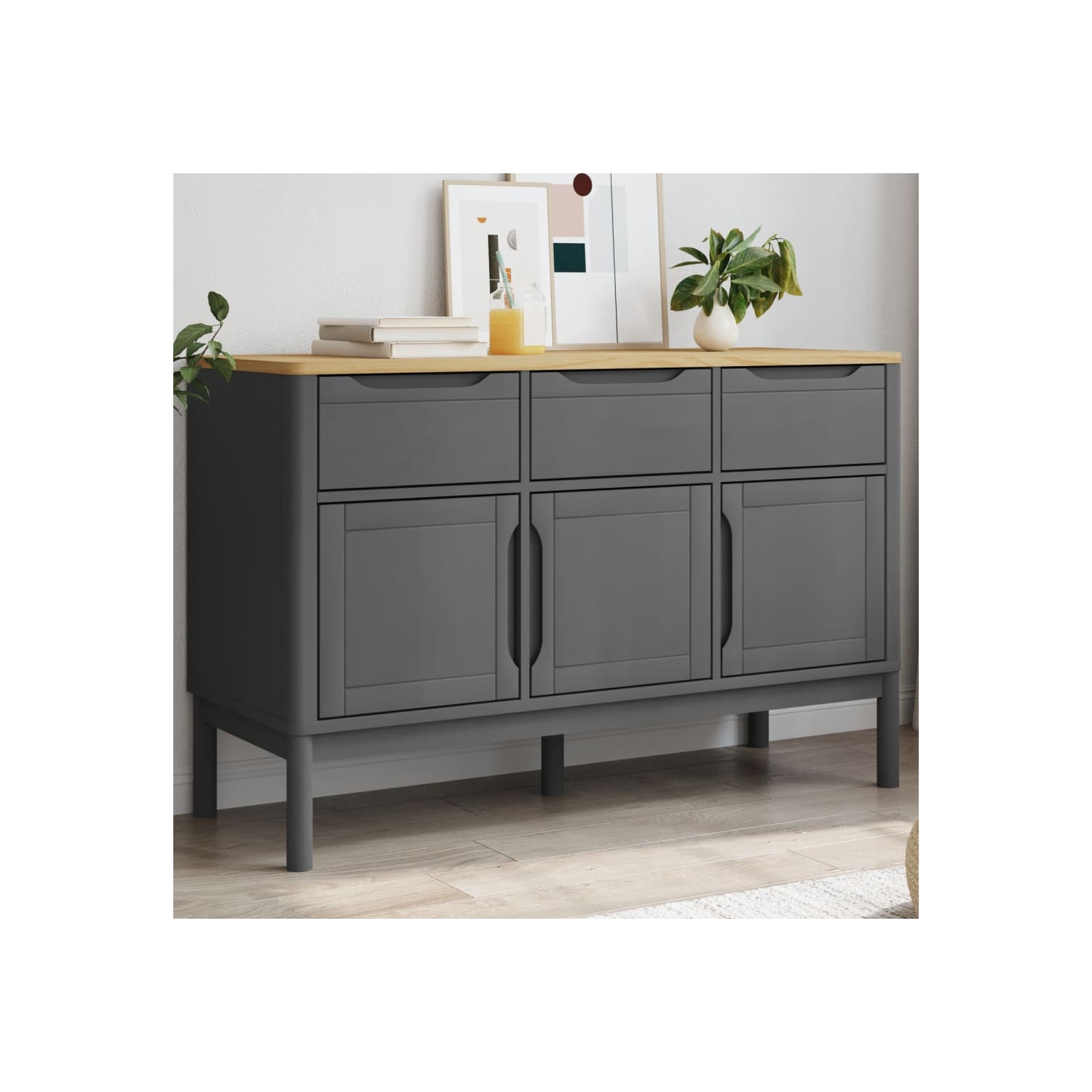 vidaXL Sideboard FLORO Grey 114x43x74 cm Solid Wood Pine