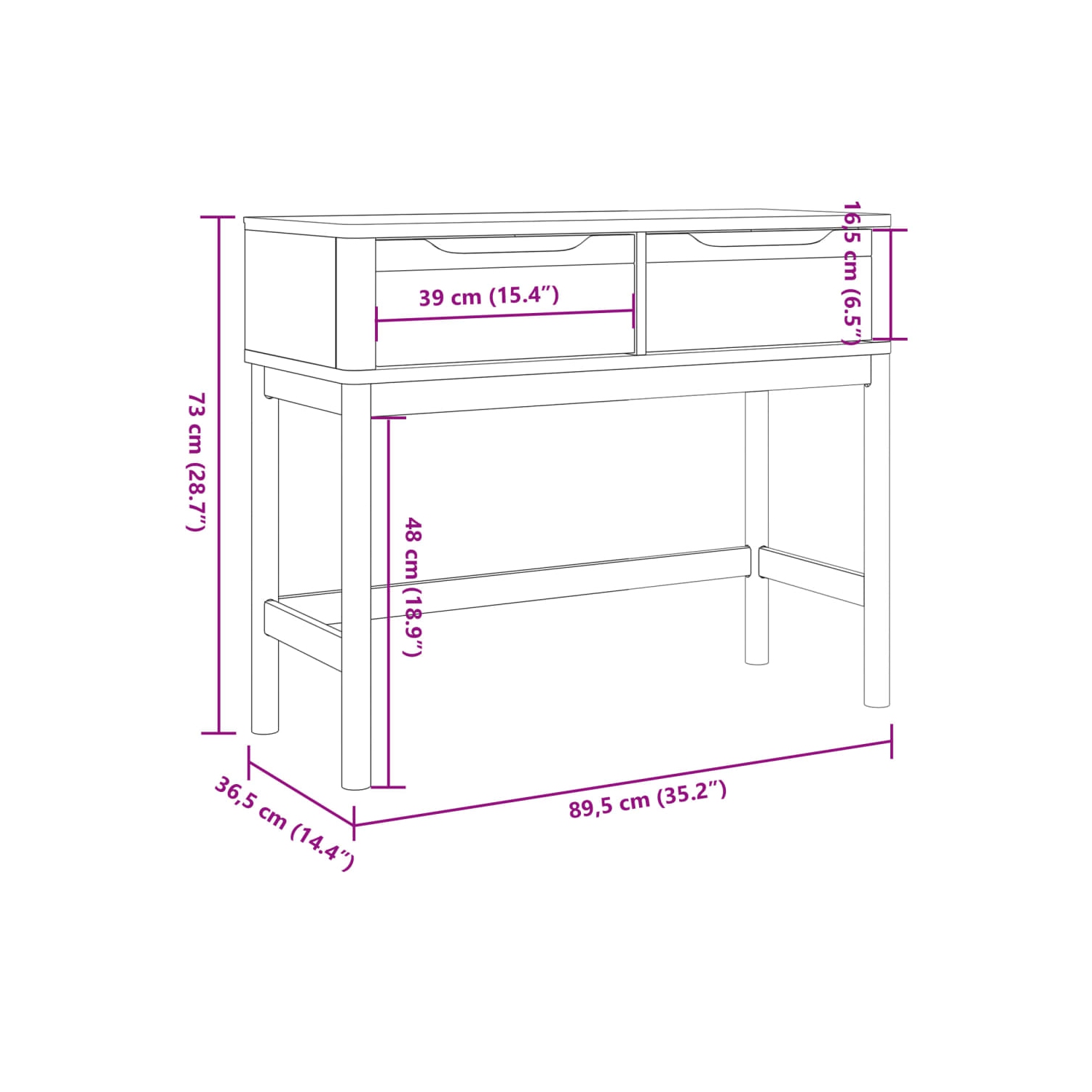 vidaXL Console Table FLORO White 89.5x36.5x73 cm Solid Wood Pine