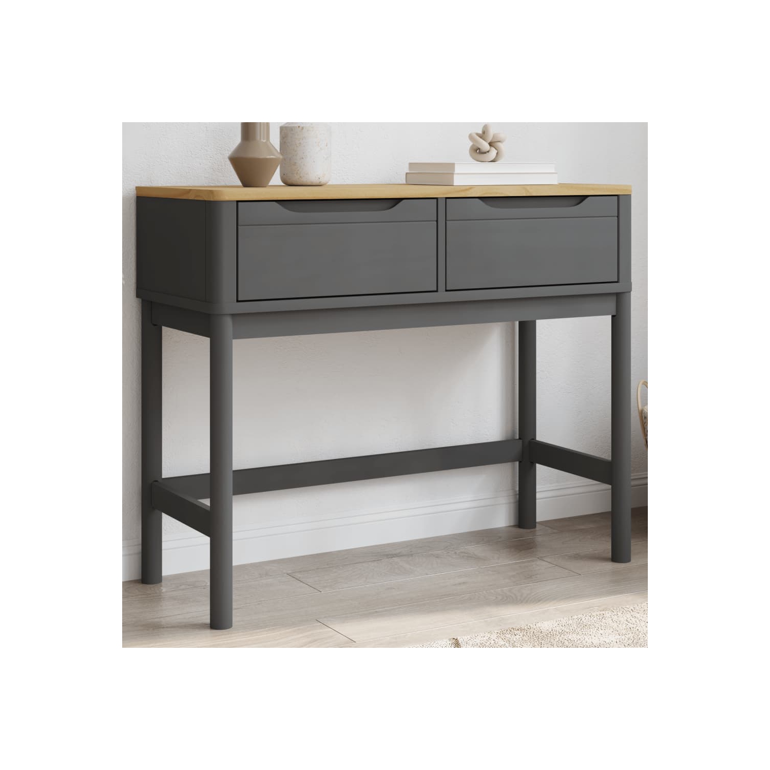 vidaXL Console Table FLORO Grey 89.5x36.5x73 cm Solid Wood Pine