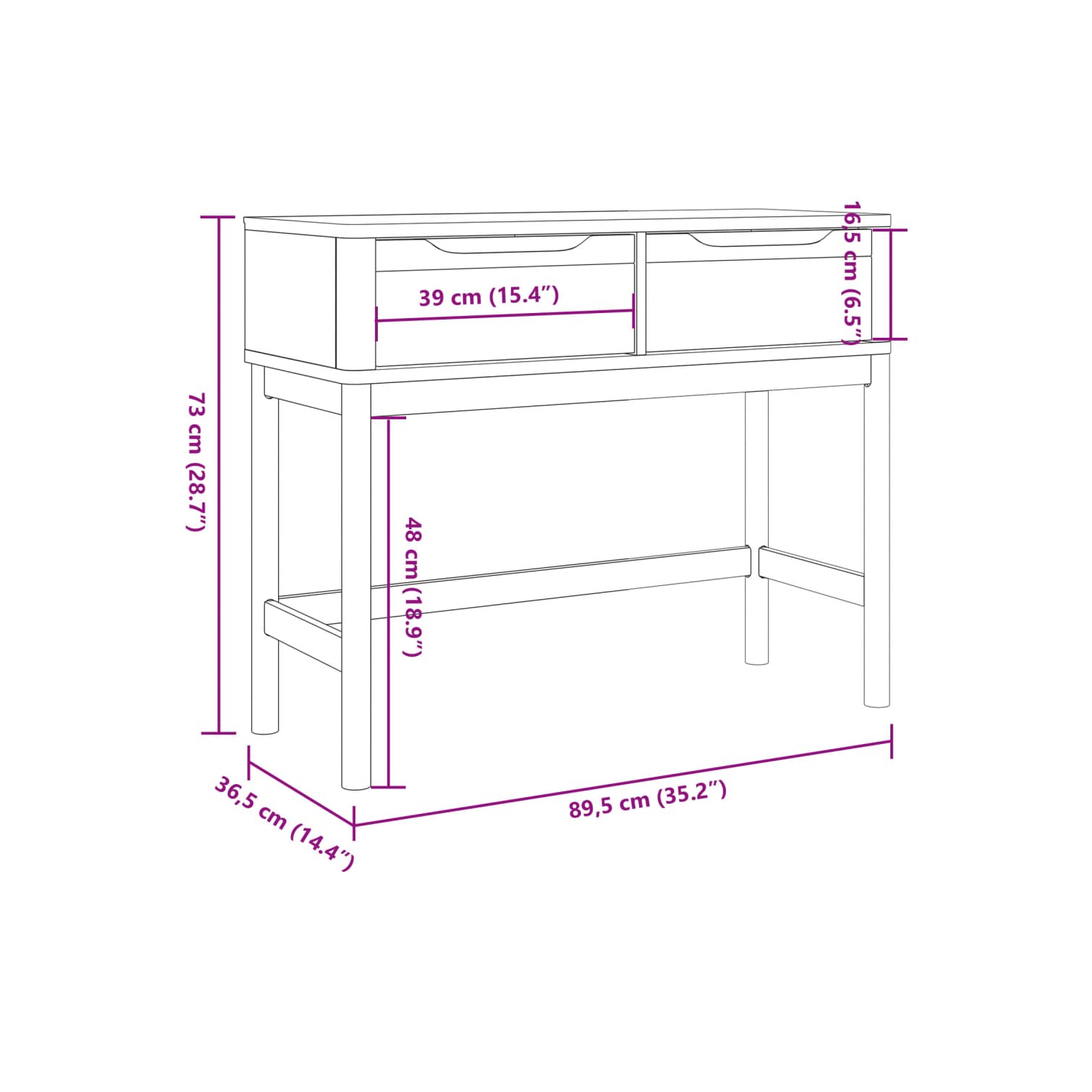 vidaXL Console Table FLORO Grey 89.5x36.5x73 cm Solid Wood Pine