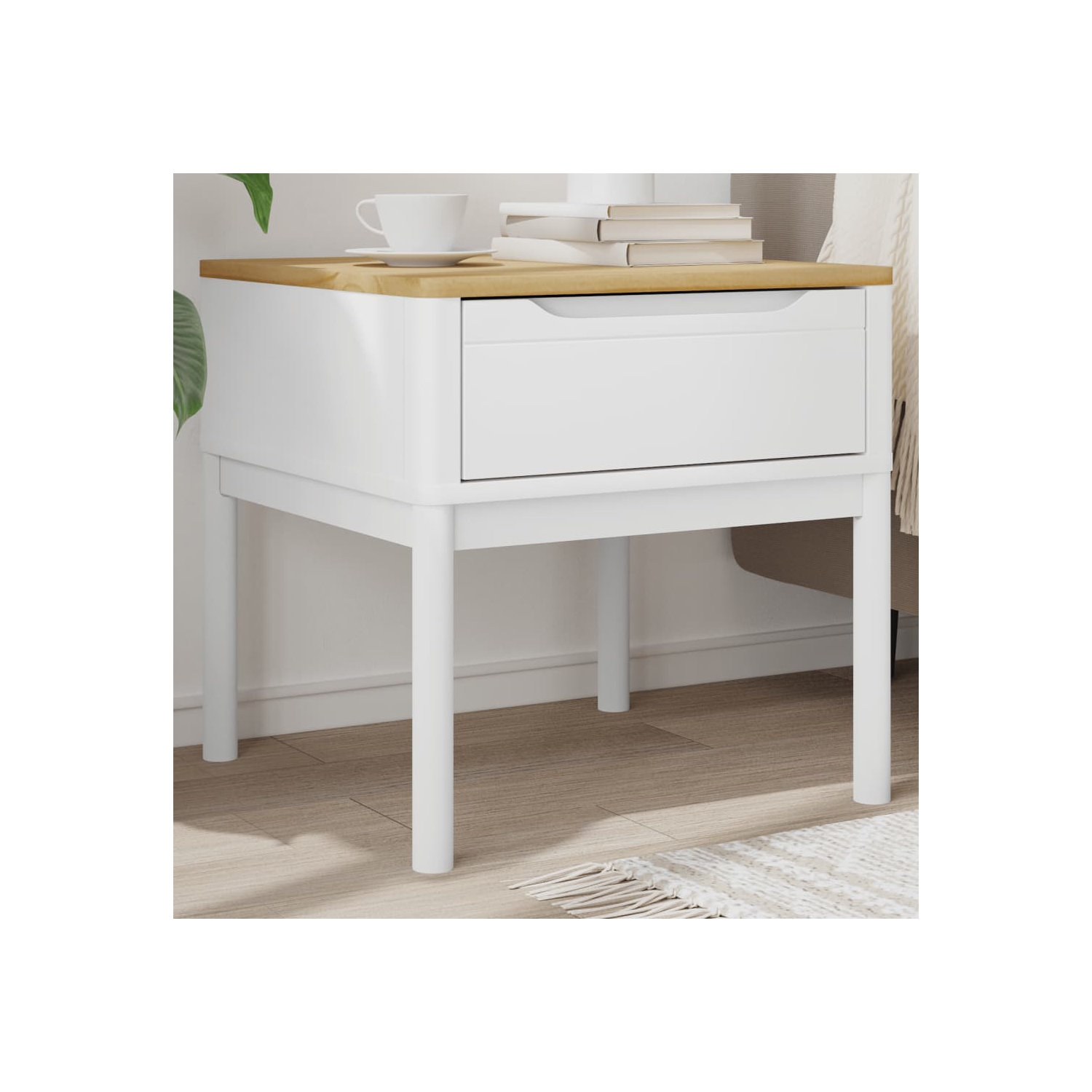 vidaXL Lamp Table FLORO White 55x55x54 cm Solid Wood Pine