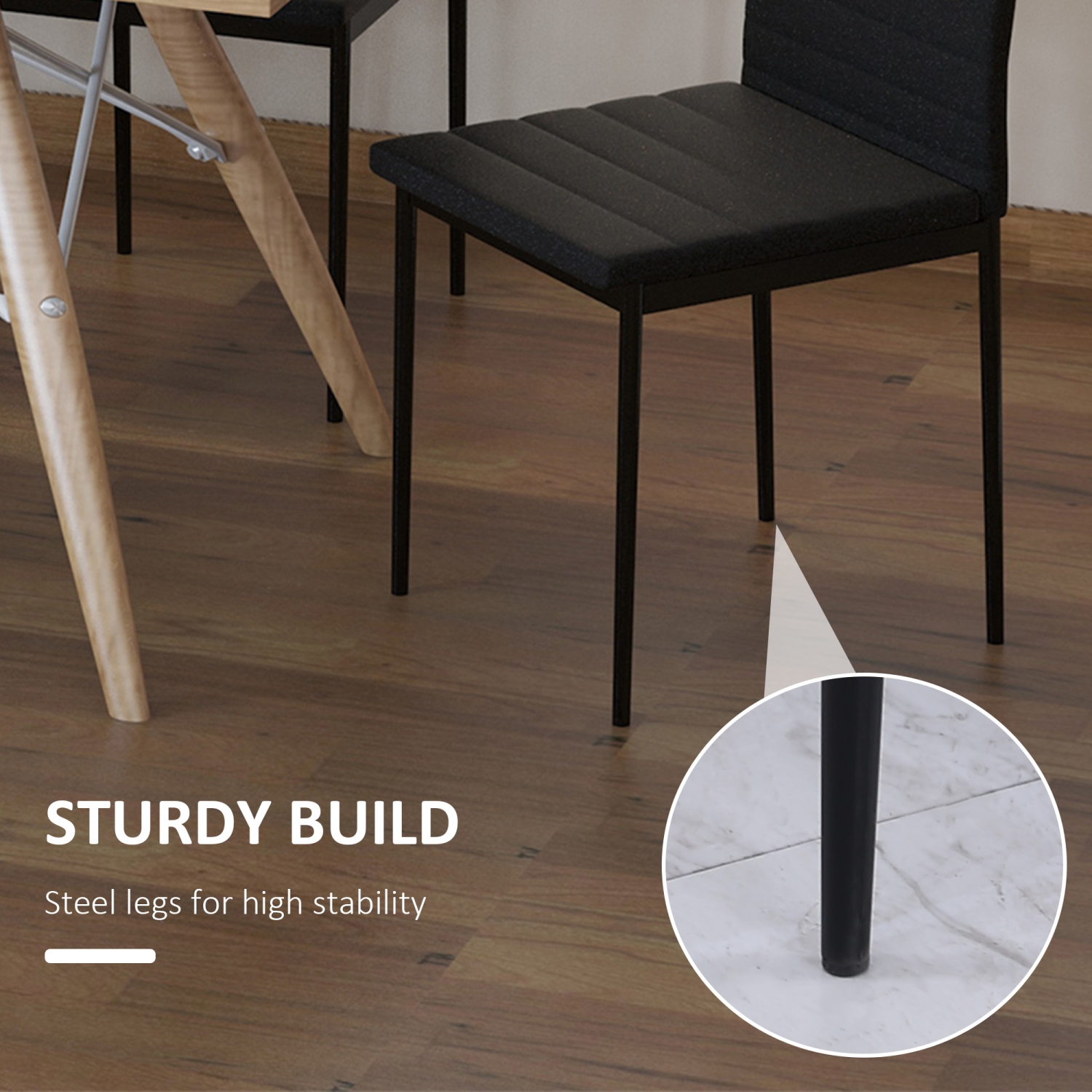 HOMCOM Modern Dining Chairs Set of 4, Upholstered Linen Fabric Kitchen Chairs with Channel Tufting and Metal Legs for Living Room, Dining Room,