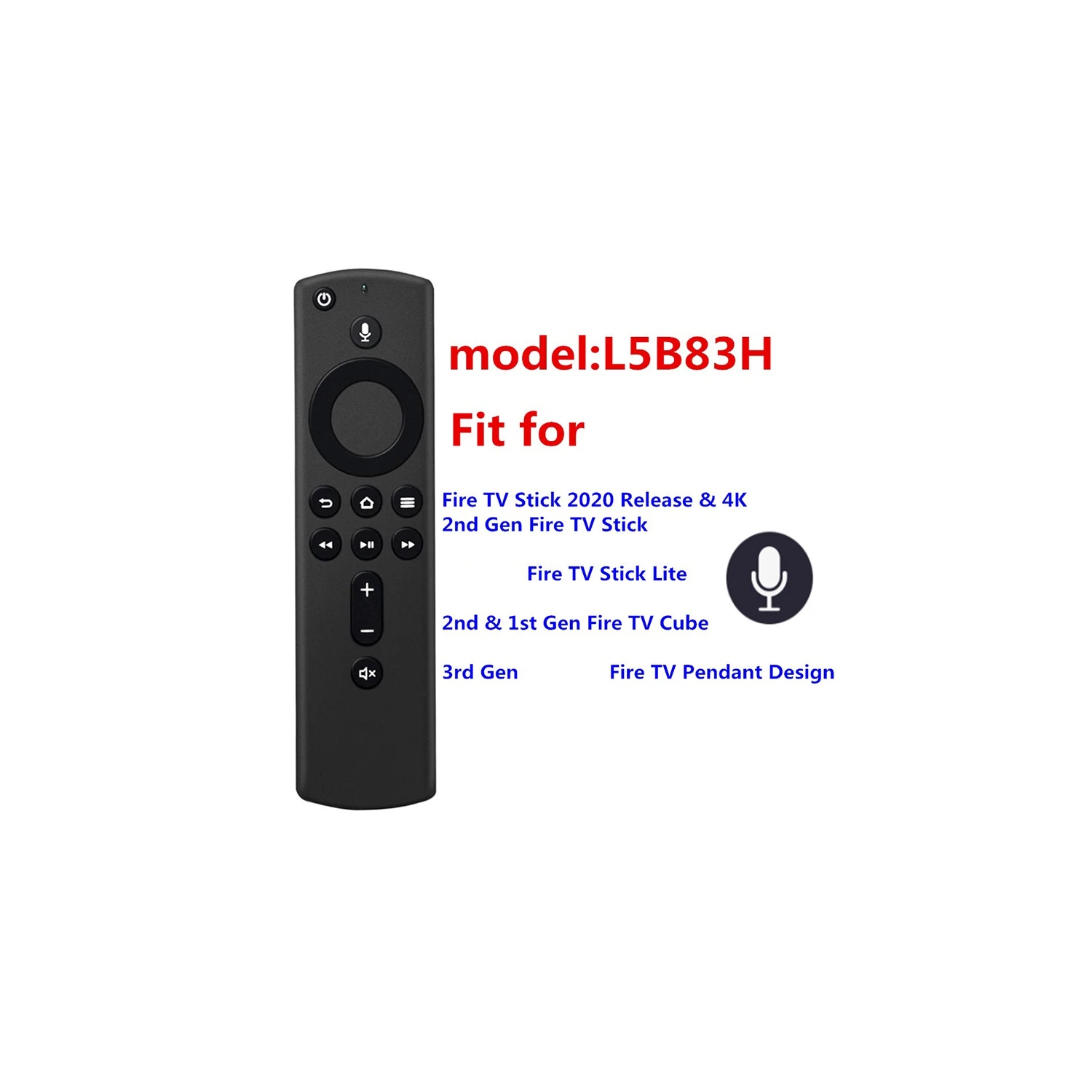 Télécommande vocale de rechange L5B83H avec commande d'alimentation et de volume compatible avec le Fire TV Cube et le Fire TV Stick de 2nd génération